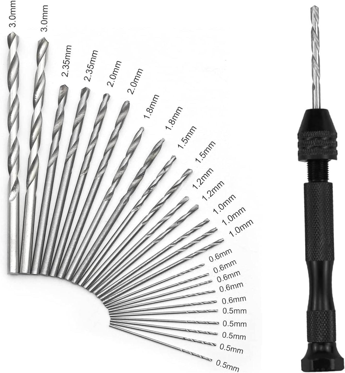 26-Piece Precision Pin Vise Hand Drill Set with Twist Drill Bits - Ideal for Craft Carving DIY, Woodworking, & Model Making(0.5-3Mm Drilling Bits) image number 5