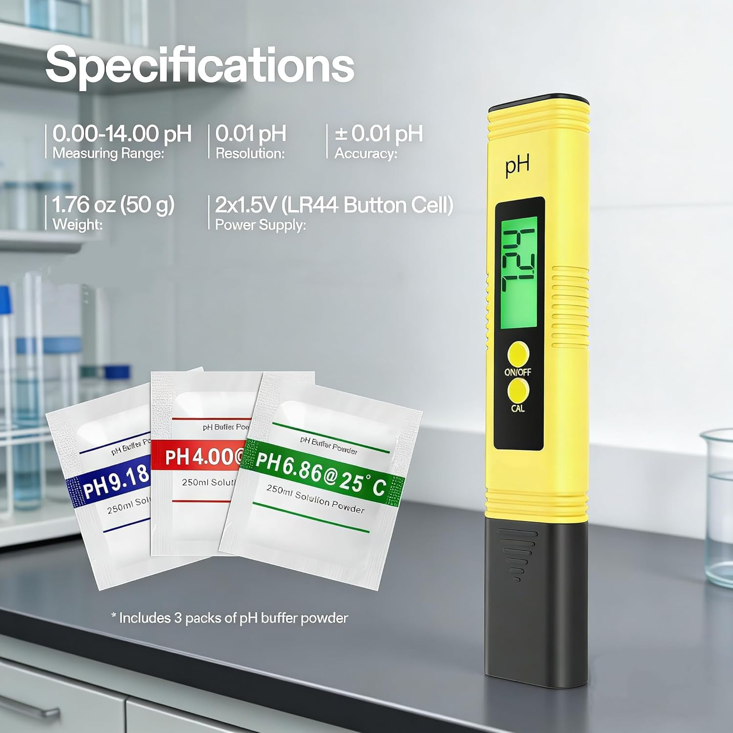 Digital Ph Meter, 0.01Ph High Accuracy Pen Type Ph Tester for Household Drinking, Pool, High Accuracy Digital Ph Tester with UL Certification and 3 Ph Calibration Powders image number 3