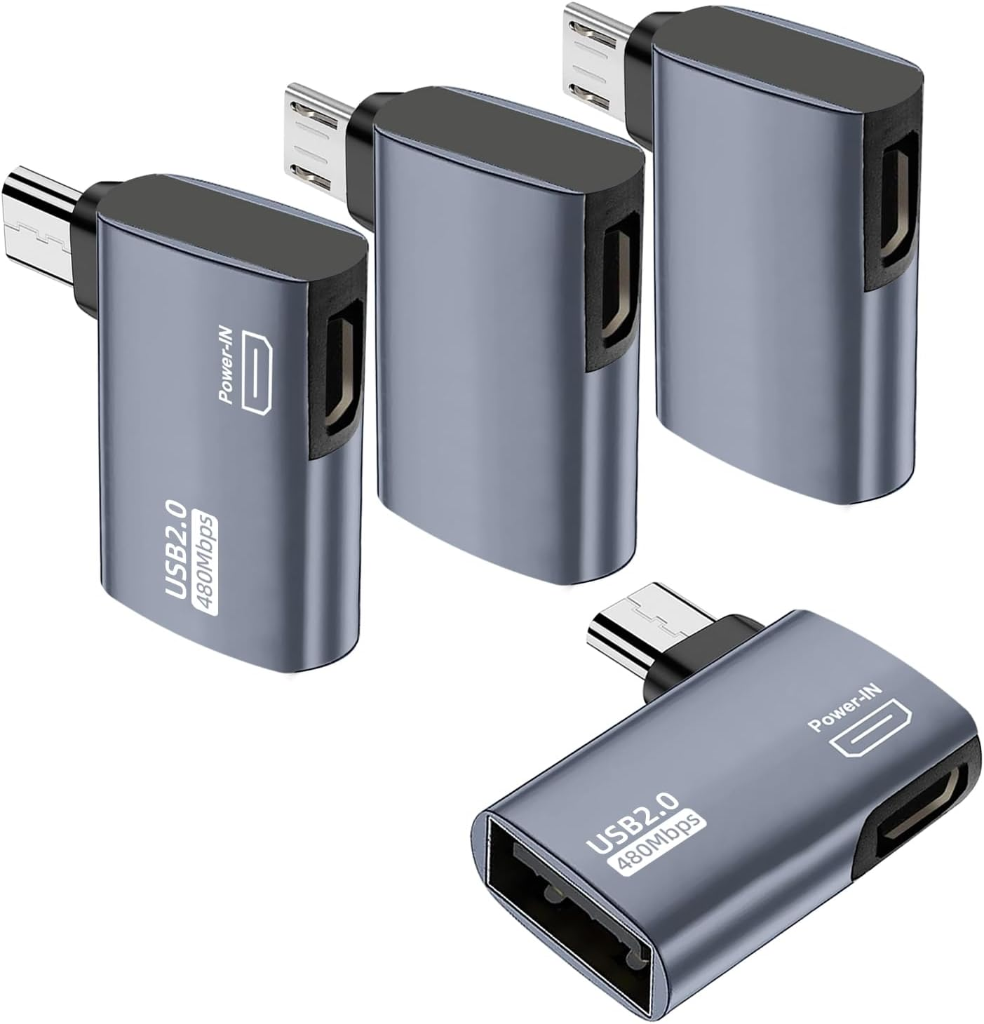 Areme 2 Pack OTG Cable Adapter for Fire TV Stick 4K, 90 Degree Left and Right Angle Powered Micro USB to USB OTG Adapter for Android Phone Tablet and More Host Devices with Micro USB (Grey)