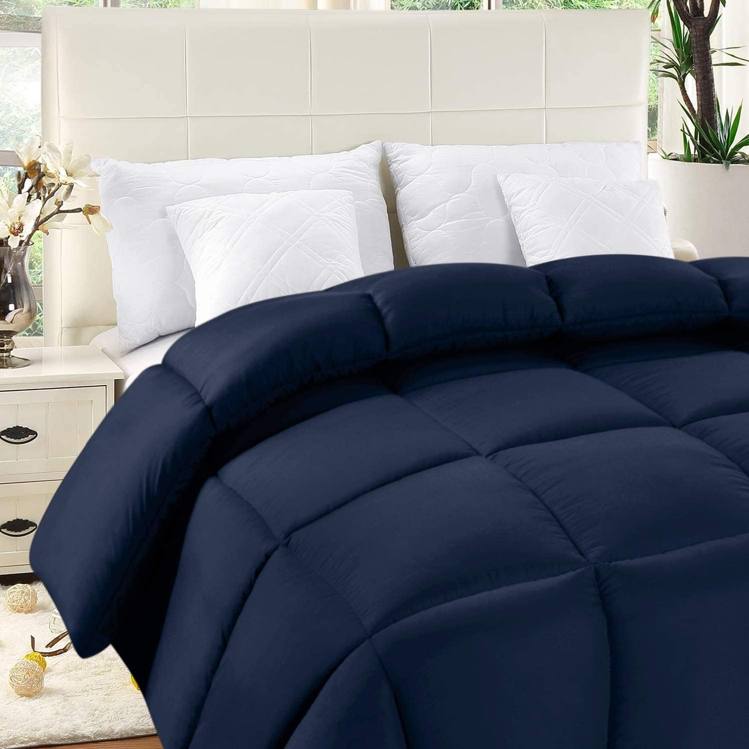 Comfywell Super King Duvet &ndash; Plain Quilt Comforter Bedspreads, Coverlets & Sets, 2 Pillowcases Warm and anti Allergy All Season Coverless Duvet, Throws for Bed.(Super King (220X260Cm), Navy Blue) image number 4