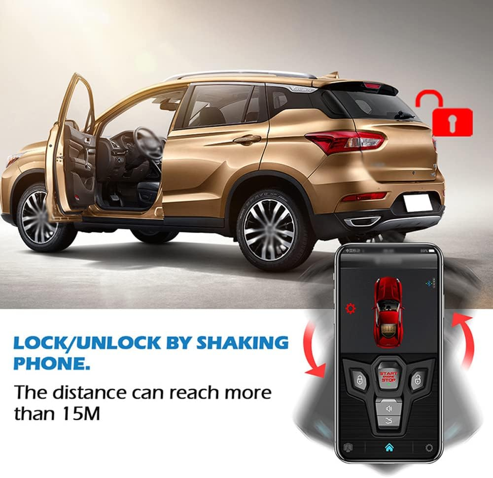 HIKOAN Car Anti-Theft Alarm Remote Starter System PKE Keyless Entry BT Remote Engine Starter Central Lock Kit 2-Way Vibration Alarm Support APP Control with 2 Remote Controller image number 6