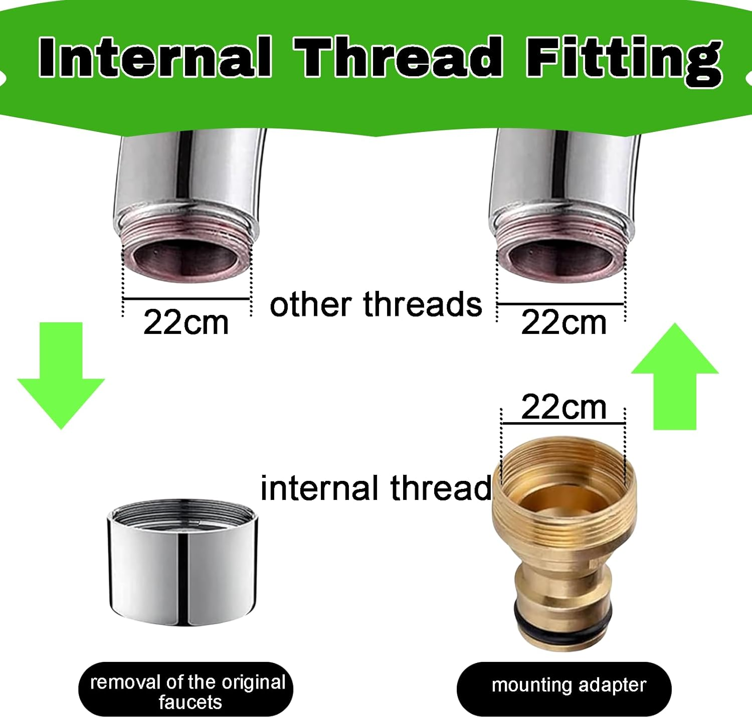 Garden Hose Pipe Adapter - 22Mm Female 24Mm Male Threaded Tap Connector Fittings for Kitchen Sink and Bathroom, Brass Mixer Hose Connector