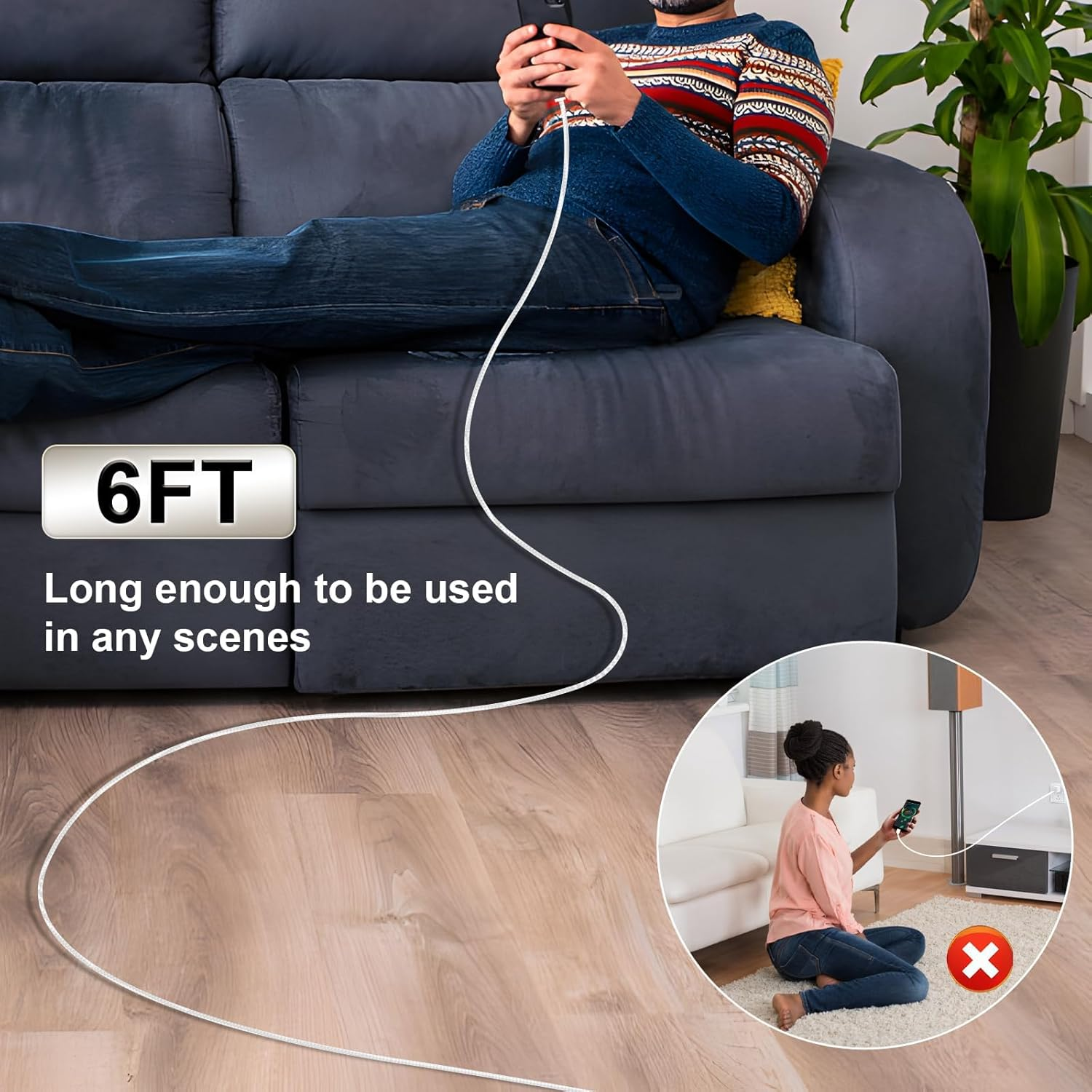 Quntis USB C Cable, 1 Pack 60W USB C to USB C Fast Charging Cable Nylon Braided Type C Cable 2M for Iphone 16 15, Ipad Mini 6/Pro 2021/Air 4, Macbook Pro 2020, White image number 4