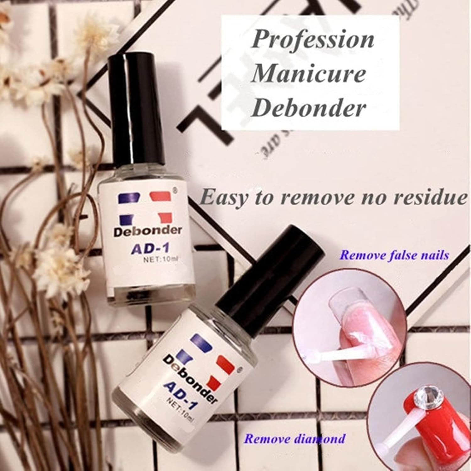 Warm Girl 2Pcs Professional Glue Remover Adhesives,Debonder for False Nail with Rhinestone Decorations Transparent Clear Makeup Removal Gel with Small Brush image number 1