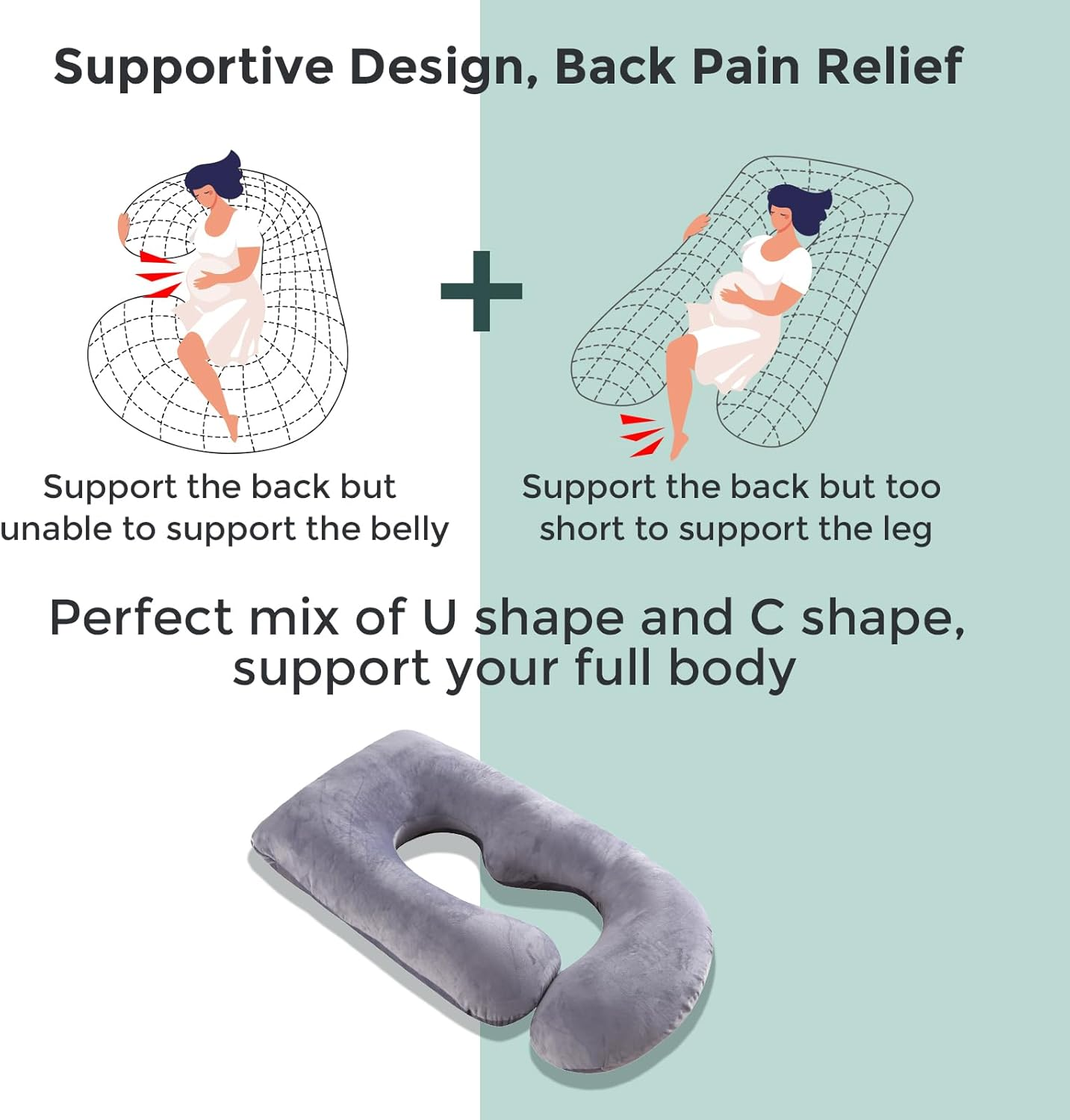 Momcozy Pregnancy Pillows for Sleeping, U Shaped Full Body Maternity Pillow with Removable Cover - Support for Back, Legs, Belly, HIPS for Pregnant Women, 57 Inch Pregnancy Pillow for Women, Grey