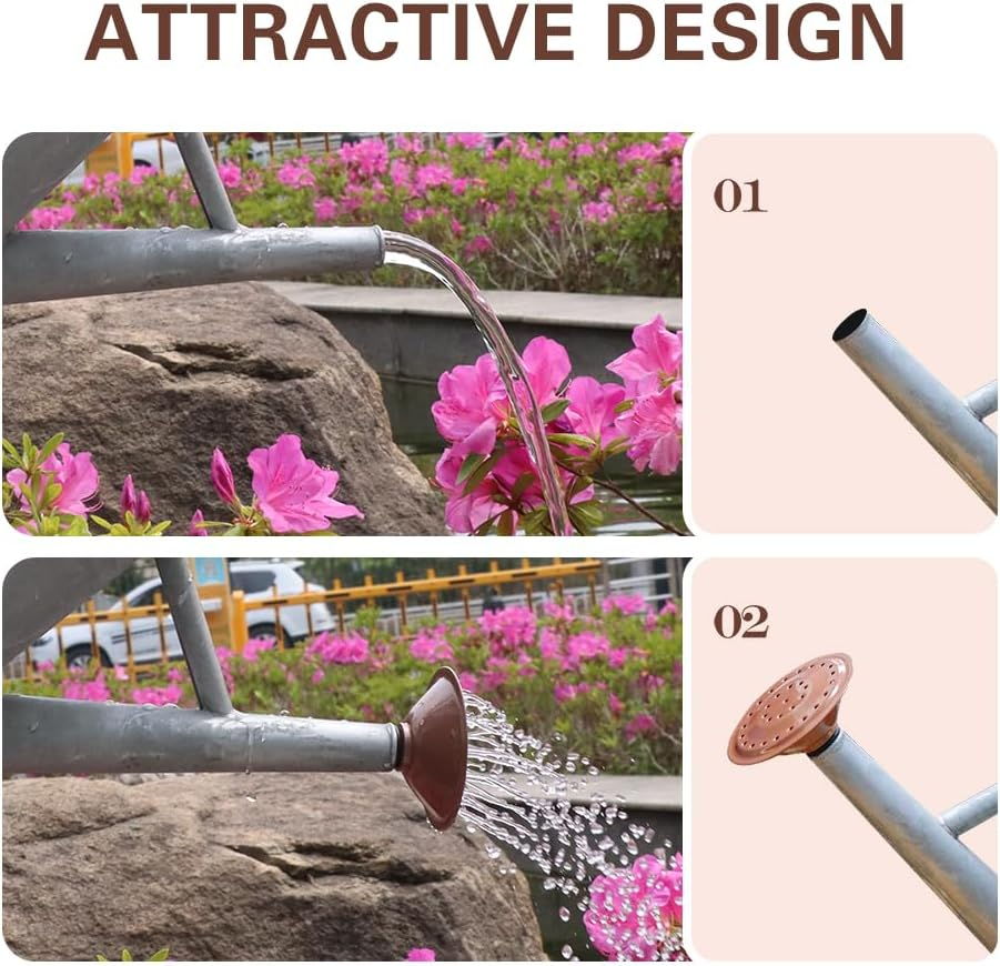 Steel Watering Can Sliver Galvanized Steel Watering Can with Copper Accents,Removable Rosette-Diffuser,One-Gallon image number 4