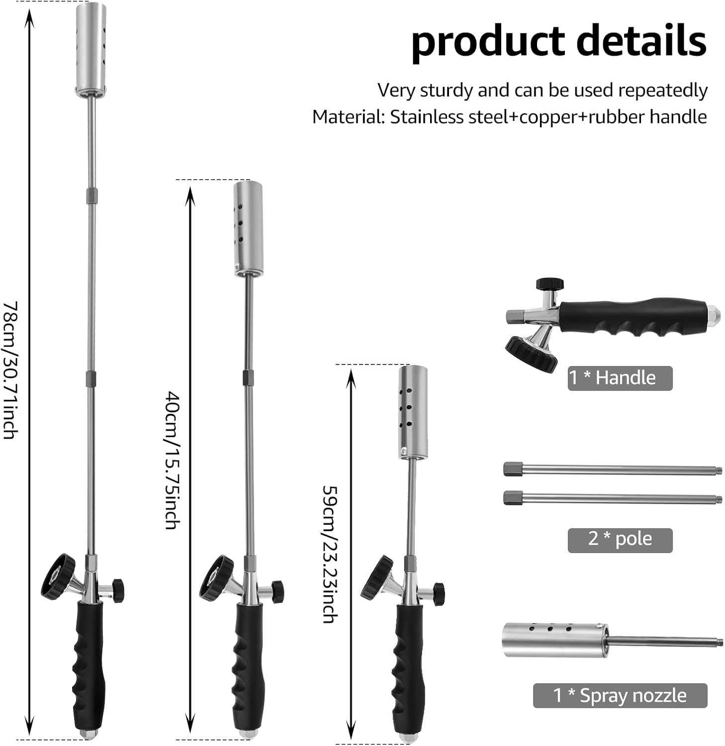 Torch Weed Burner Kit Weed Torch Burner Removable Blow Torch Blow Torch with 2 Poles Multifunctional Flamethrower Safe Weed Burner with Nonslip Rubber Handle for Outdoor Camping image number 6