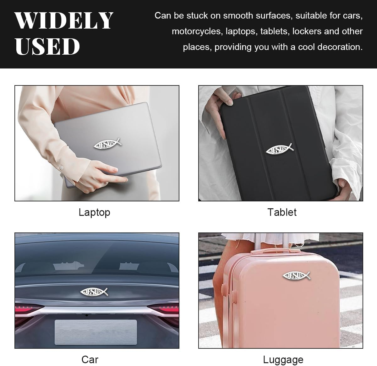 DXNQ 2PCS Jesus Fish Decal Sticker, 3D Car Decal Jesus Christian Fish Symbol Chrome Emblem, Faith Fish Stickers Religious Metal Badge Auto Decor for Truck Motorcycle Fridge (Silver) image number 3