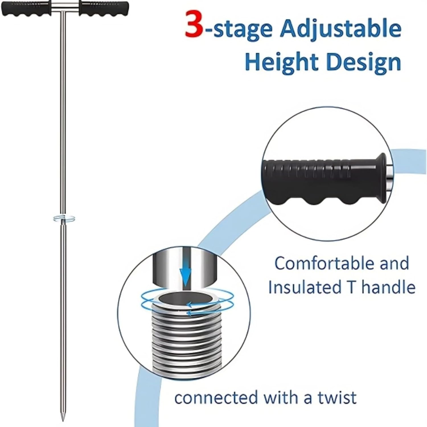Soil Sample Probe,Soil Probe Rod Soil Sampler Probe Soil Sampler Soil Probes for Soil Samples,Smooth and Easy to T Handle Soil Test Kit,For Plant Care Farm image number 2