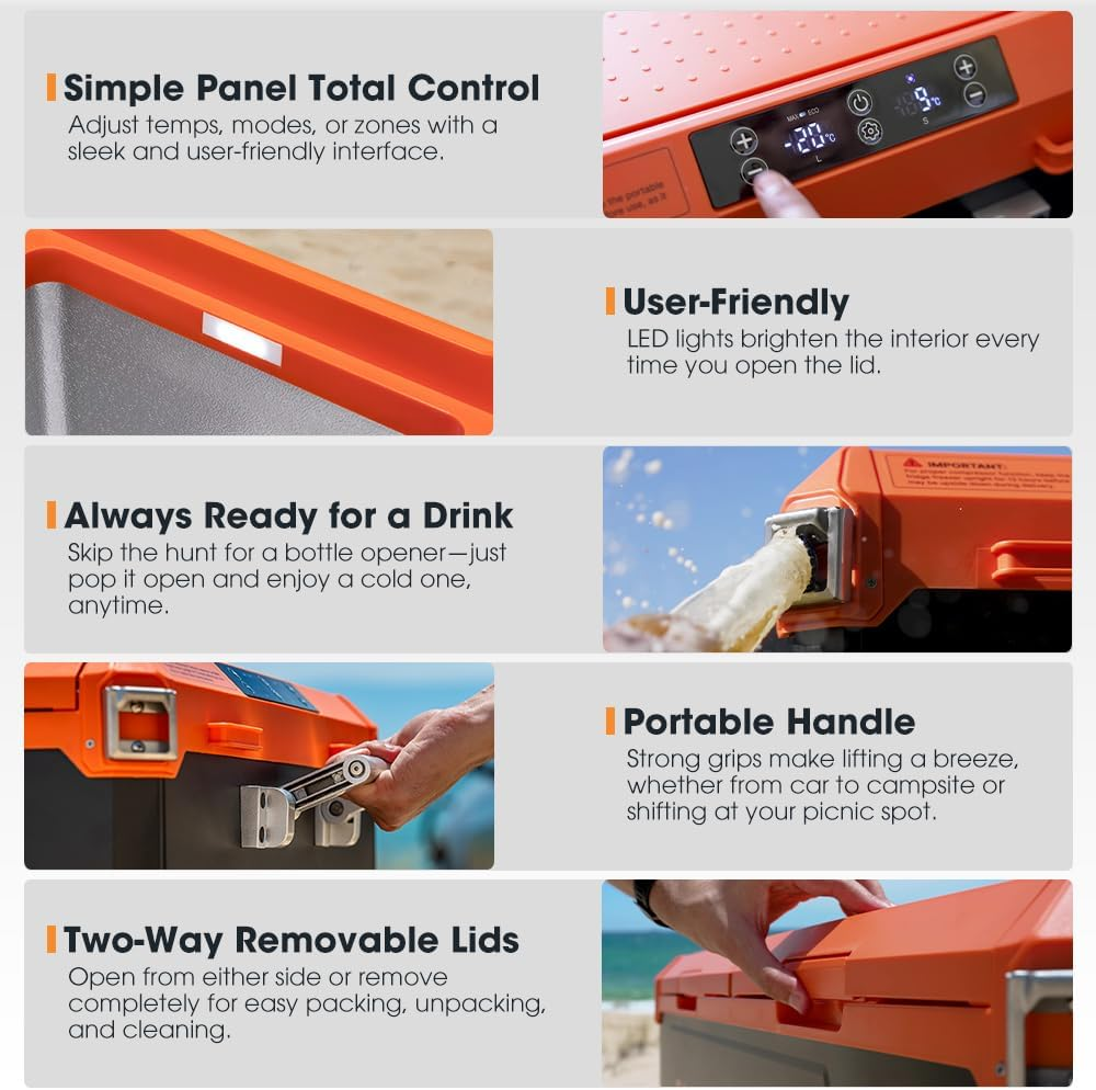 San Hima 75L Portable Camping Car Fridge, DC/AC Power Bluetooth Control Refrigerator with Double Door Detachable Lib, LG Compressor Smart Cooling & Protection -20℃~20℃, for Truck Caravan Travel Trips image number 4