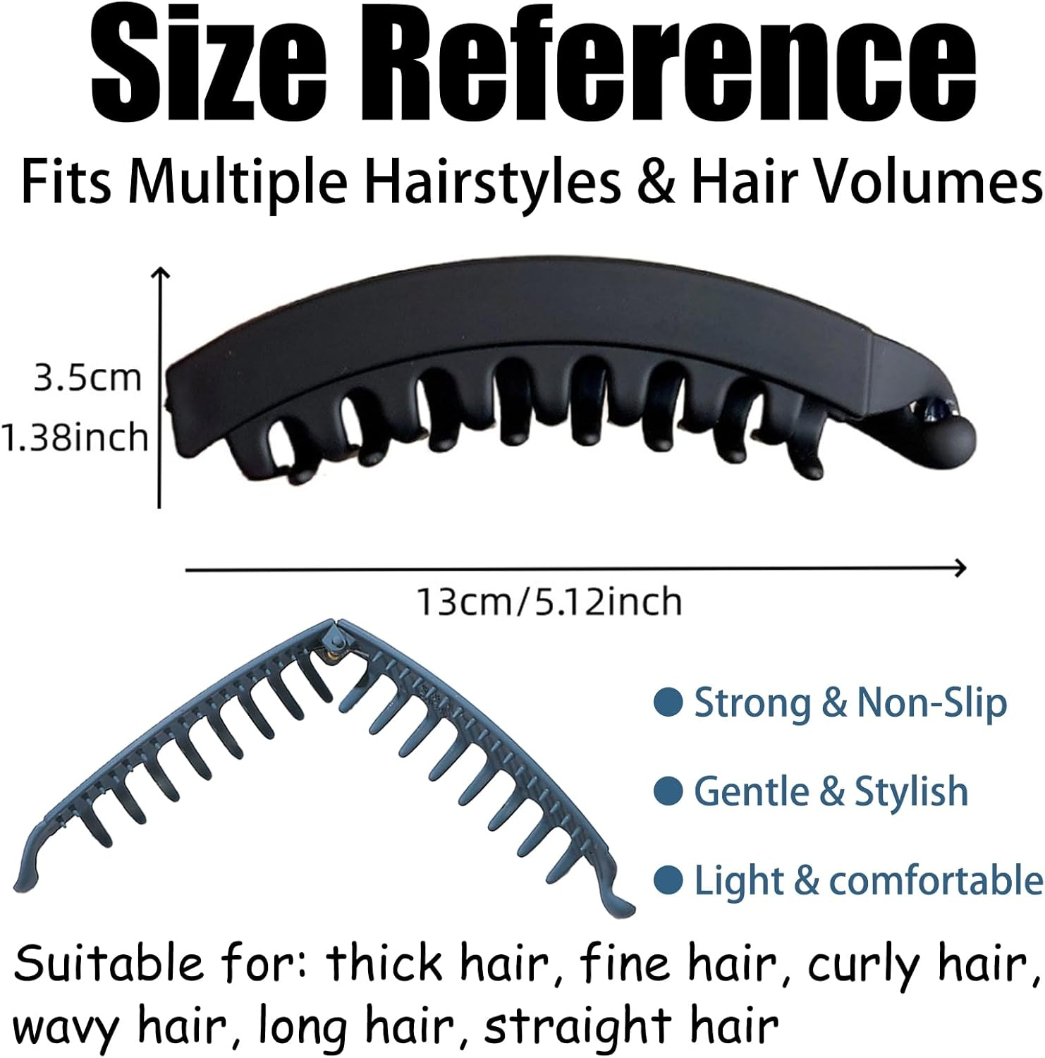 Banana Hair Clips, Large Hair Clip for Thick Hair, Strong Hold Ponytail Banana Clip, Double Comb, Long Clips, French Hair Accessories for Girls and Women, 7 Pieces