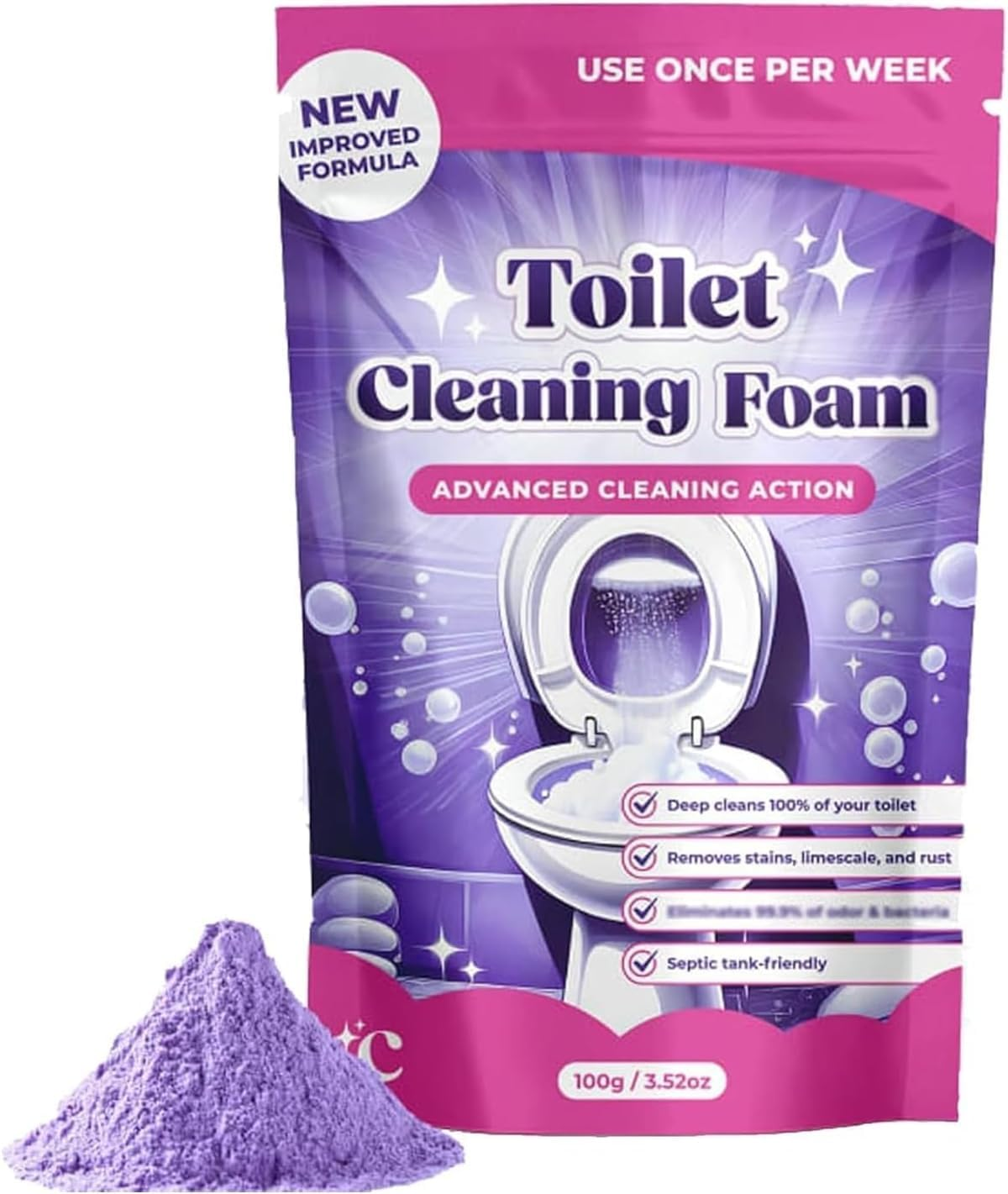 Fizzclean Toilet Cleaner, Fizzclean Toilet Cleaning Foam, Insta-Action Foam for Sparkling Clean Toilet, Touch Free Foaming Toilet Cleaning Foaming Powder (1)