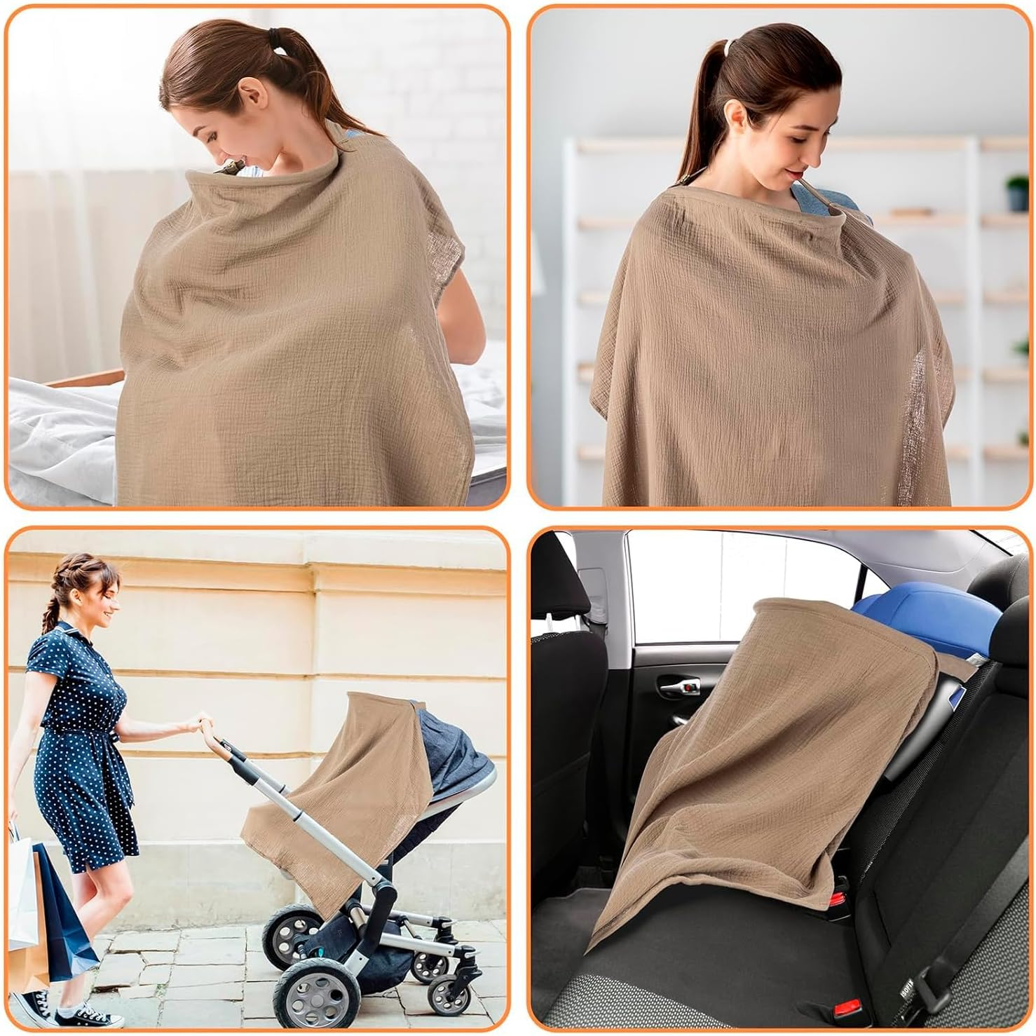 ZONEY Nursing Covers for Breastfeeding, Breathable Breast Feeding Cover up with Wire Hoop for Mom Women, Baby Essentials Privacy Nursing Poncho Shawl,Multi Use Car Seat Stroller Cover (Brown) image number 1