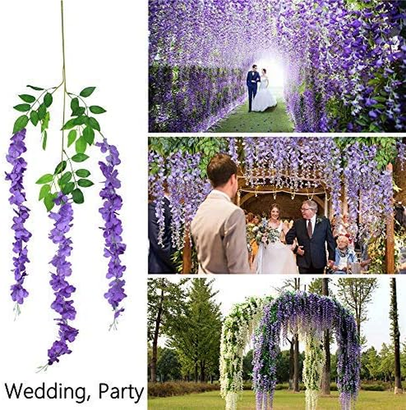 12Pcs Artificial Wisteria Flowers Purple 3.6 Feet/Piece Dense Artificial Wisteria Vine Ratta Hanging Garland Silk Flowers String Home Party Wedding Decor image number 5