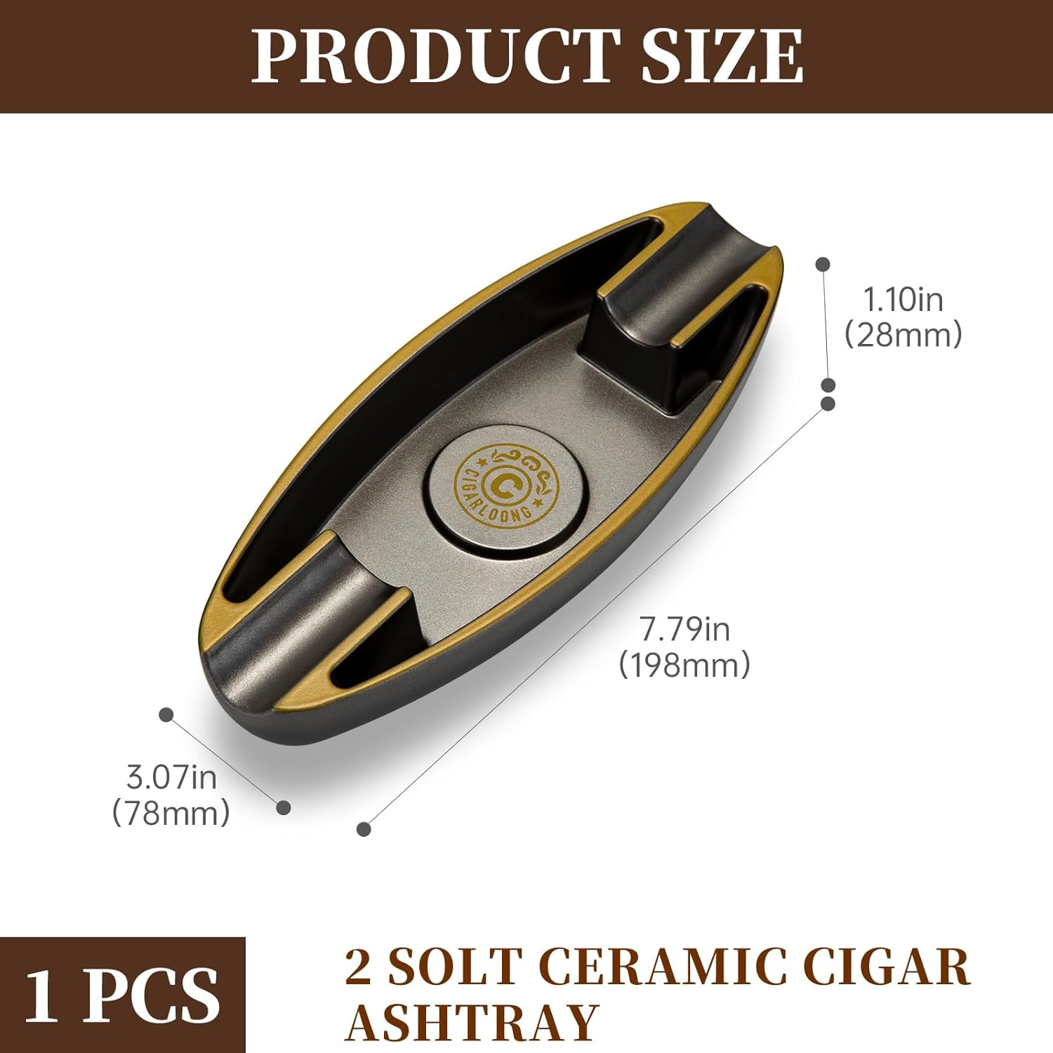 Outdoor Cigar Ashtray, Resin Ashtray, Portable Cigar Ashtray with 2 Holders for Home, Patio, Travel Use (Gold),1 Piece image number 5