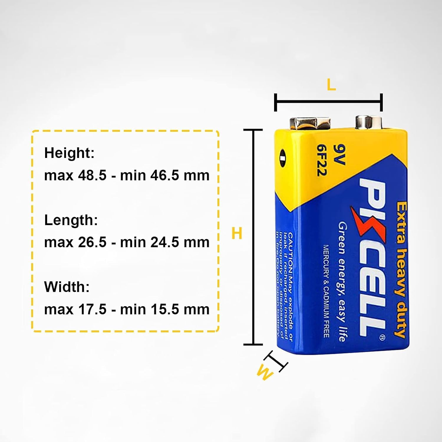 PKCELL Batteries 9V 6F22 High Performance Square Battery for Smoke Detectors, Remote Control Car, Pack of 24 image number 3