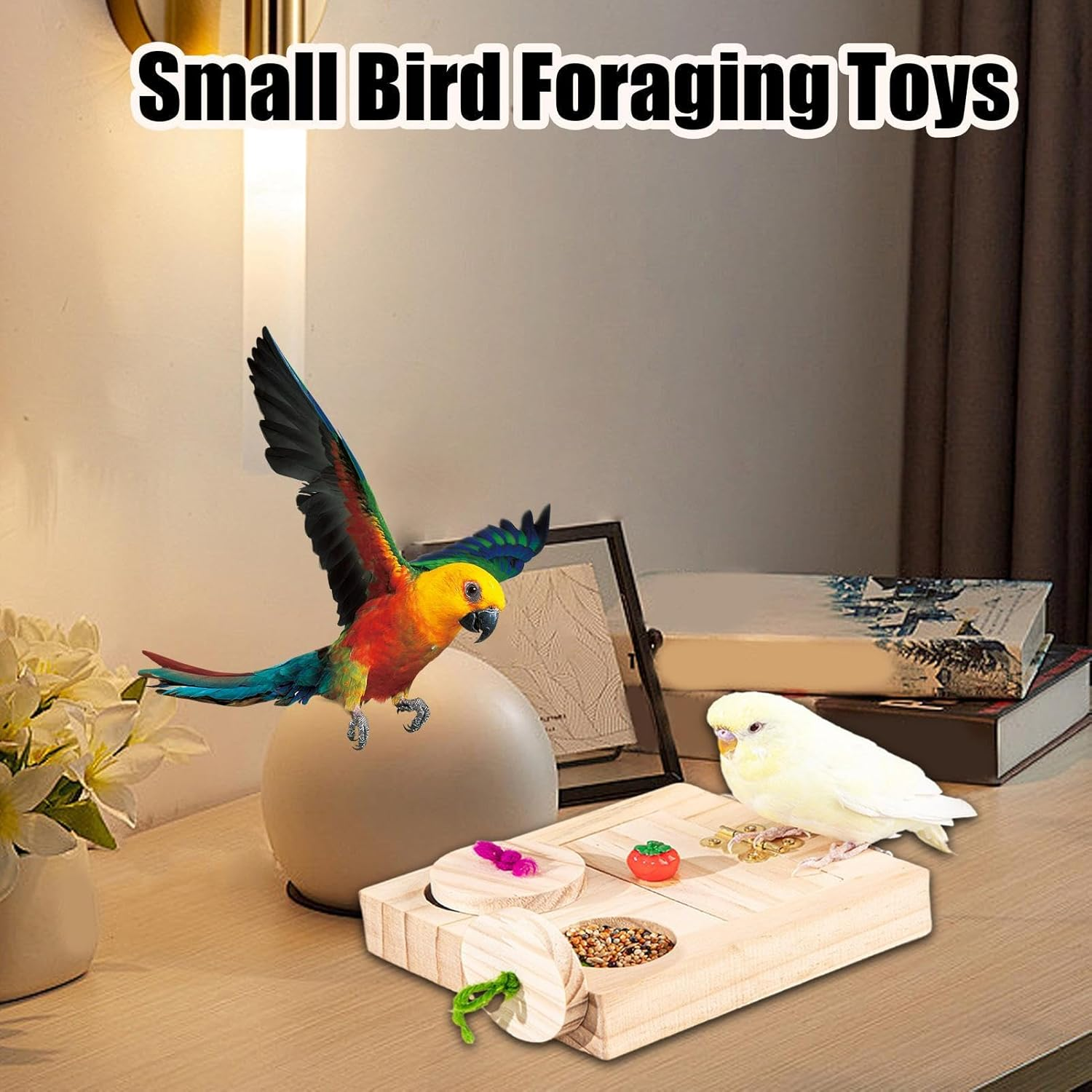 Parrot Foraging Toys, Bird Chew Toy, Mental-Stimulation Interactive Beak-Healthy Natural Wooden Safe Portable Playground for Cage Nesting Behavior Flight Exercise image number 2