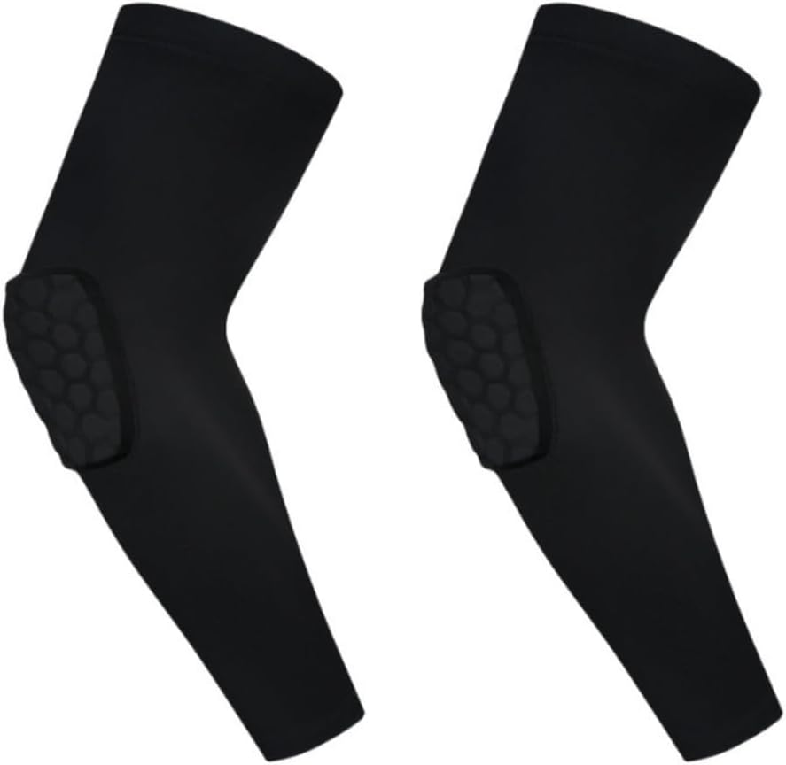 2 Pcs Shield Shape Elbow & Shin Pads Set - Crash Proof Compression Arm Sleeve Brace Protector for Volleyball, Basketball, Football, All Contact Sports (1 Pair, Black, Large) image number 2