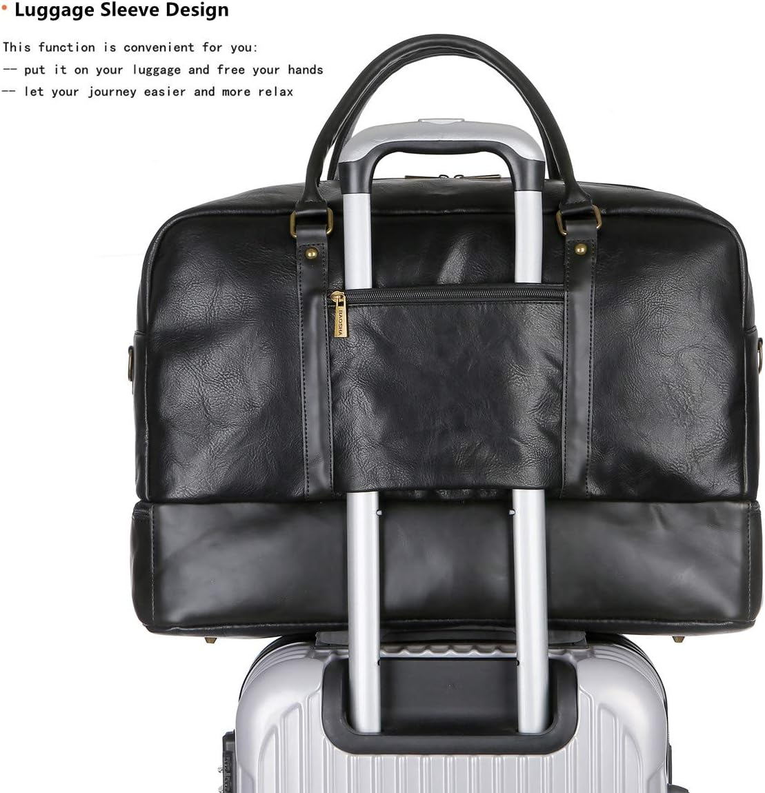 BAOSHA Leather Large Travel Duffel Tote Bag Carry on Weekender Overnight Bag with Shoe Compartment HB-38 - Brown image number 4