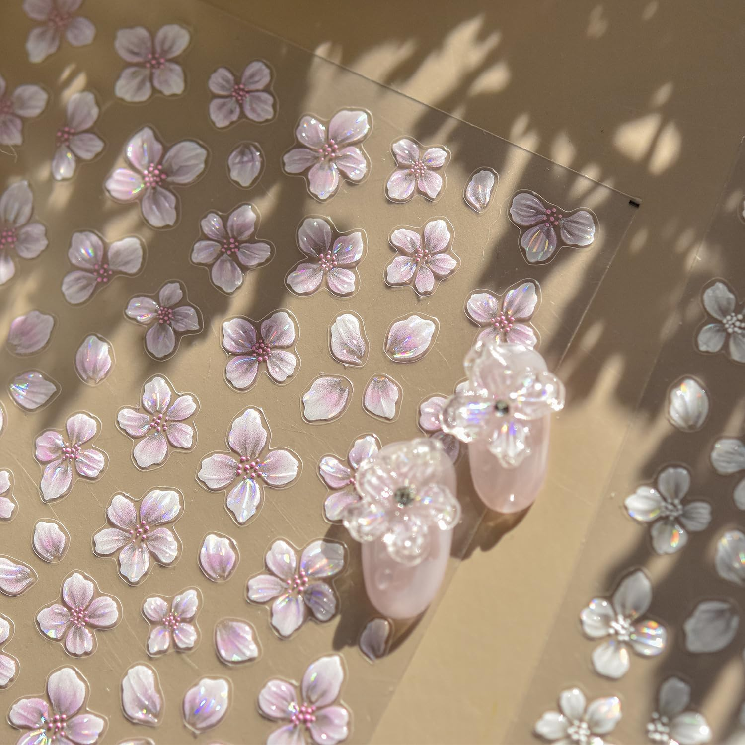 Proxima Direct 1Sheet Flower Nail Sticker for Nail Art, 5D Embossed White Flower Nail Decals Summer Hibiscus Spring Summer Nail Art Supplies for Women Girls (White) (Pink) image number 3