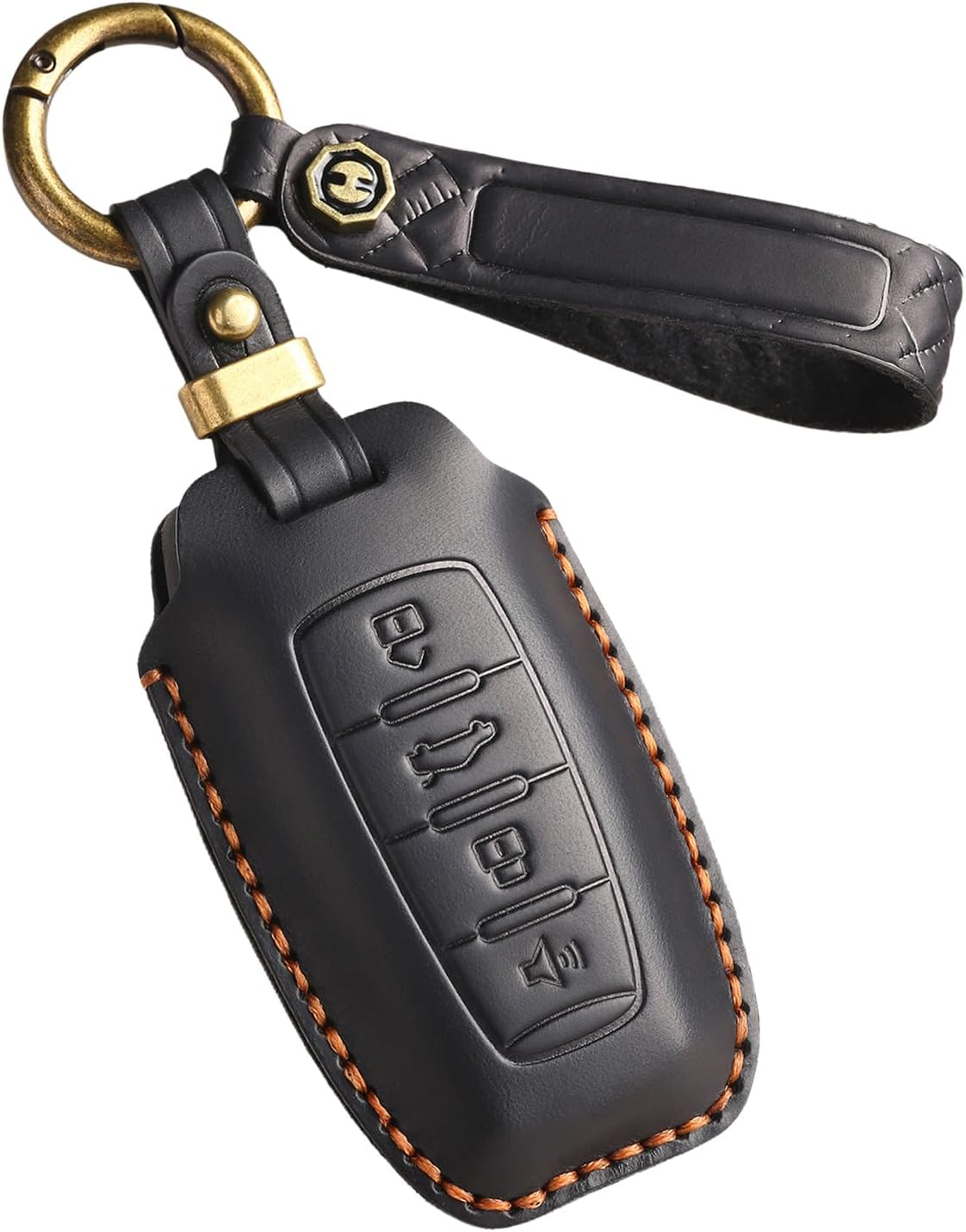 Ontto Cowhide Car Key Cover Fit for Great Wall Haval Jolion 2022 H6 H7 H4 H9 F5 F7 F7X F7H H2S GMW Dargo Handmade Leather Key Case Holder Keyring Key Chain Smart Key Shell Accessories - 3 Buttons-Black image number 6
