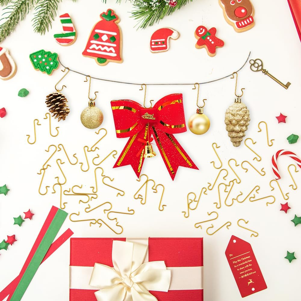 100 Pack Ornament Hooks, Christmas Ornament Hooks Ornaments Hangers Hooks for Christmas Ornaments Metal Wire Ornaments Hooks Anchors for Xmas Tree Decorations Hanging, Gold image number 5