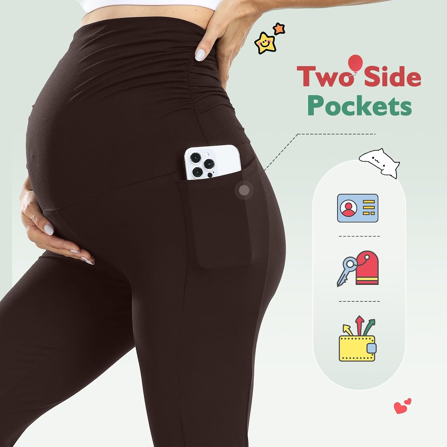 Women'S Maternity Leggings with Pockets High Waistband Pregnancy Leggings Opaque Elastic Maternity Leggings for Pregnant Women