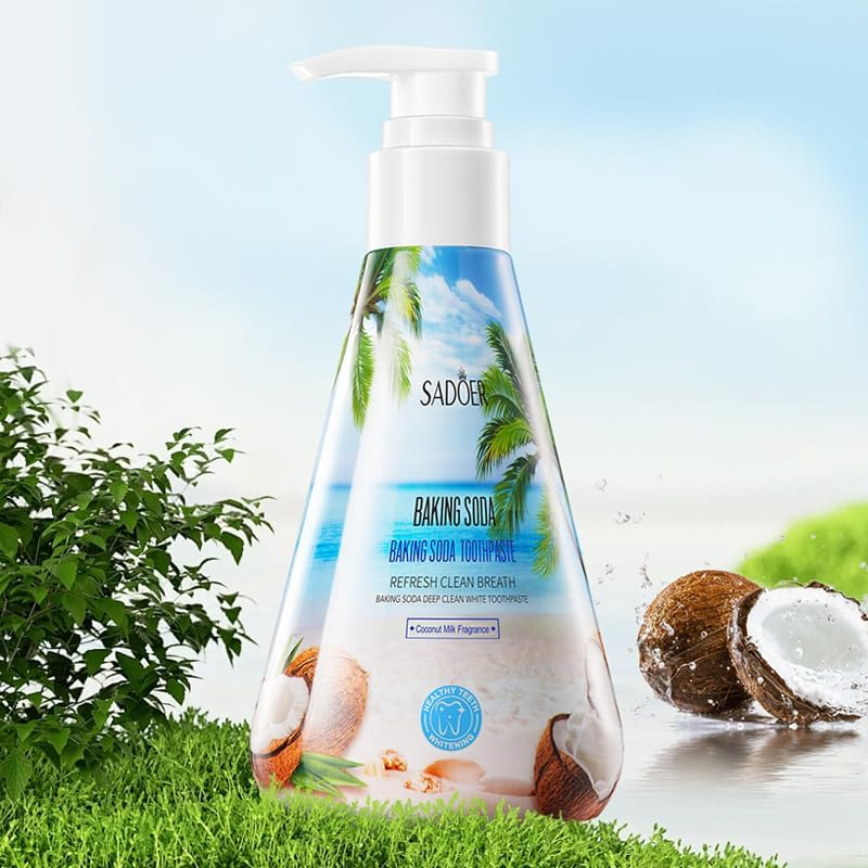 Baking Soda Coconut Flavor Whitening Toothpaste, Deep Cleaning Tartar Stains, Bright White Teeth, Care of the Mouth Fresh Breath, Mouth and Teeth, Intimate Protection of Your Healthy Mouth. image number 5