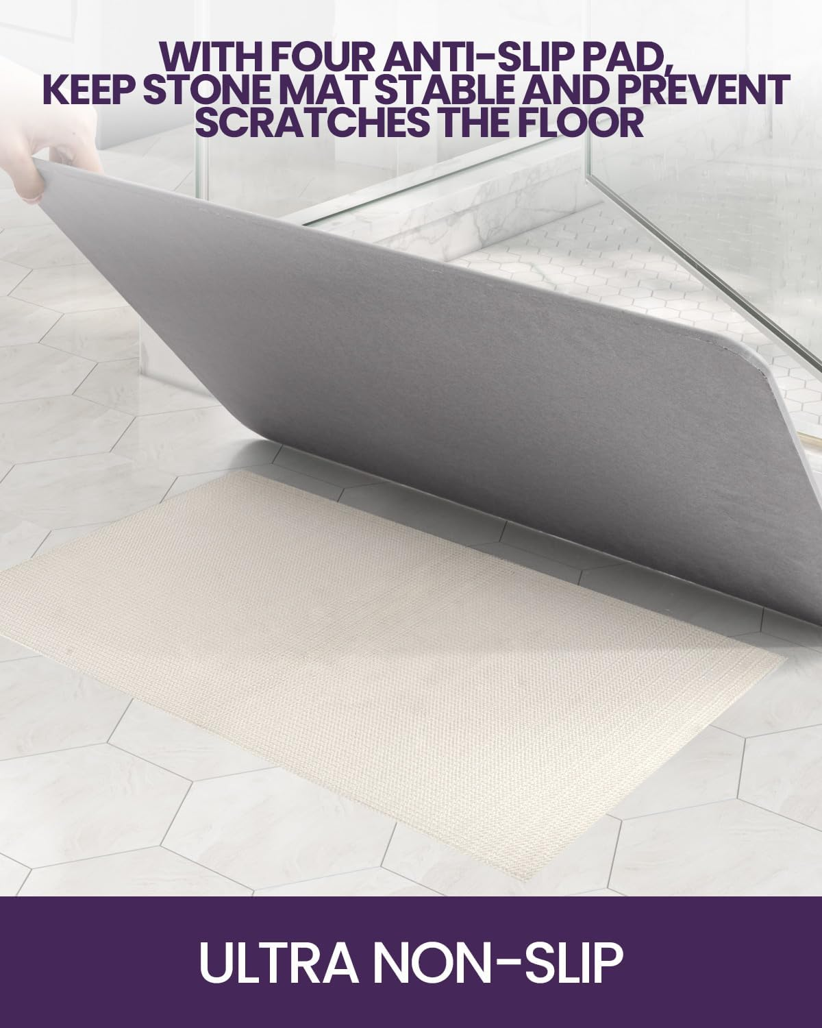 DEXI Bath Mat Stone Diatomite Earth, Super Absorbent Diatomaceous Bathroom Mats, Quick Dry Easy Clean Shower Rug, 15"X24", Grey image number 6