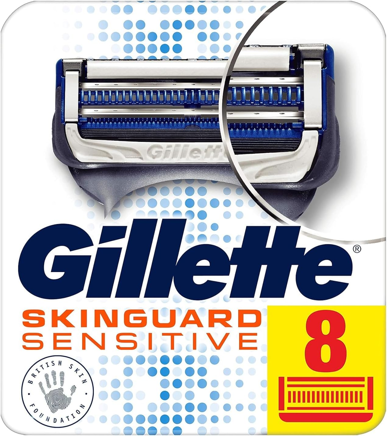 Gillette Skinguard Sensitive Razor Blades Men, Pack of 8 Razor Blade Refills with Precision Trimmer, Fits Fusion Handles