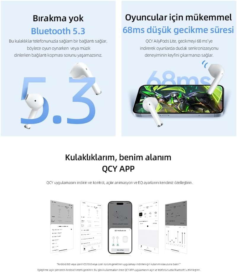 QCY Ailybuds Lite ENC Noise Cancelling Bluetooth 5.3 Wireless Headphones - Black image number 5