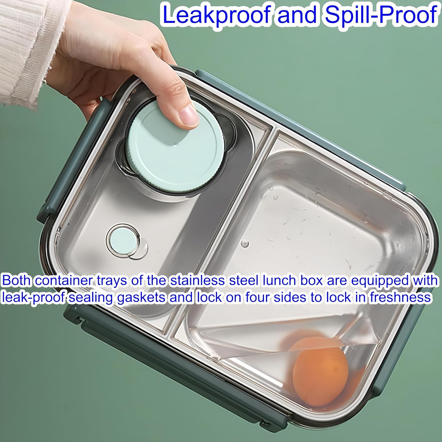 Stainless Steel Lunch Box with 4 Compartments, 850Ml Bento Box Set with Leakproof Lid, Utensils, and Easy Portability for School, Work, Camping, and Travel image number 5