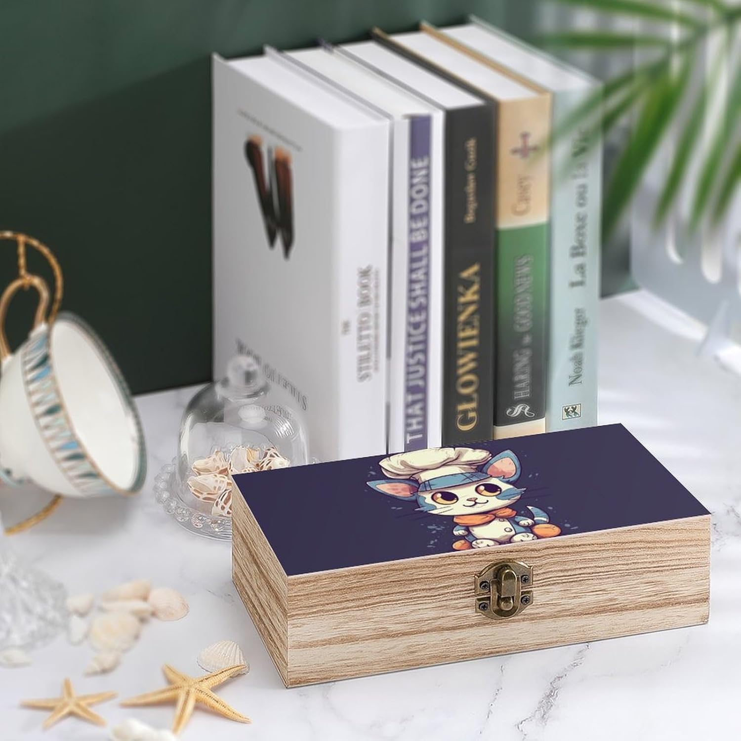 Cat Wearing Chef Hat Wooden Box Wood Wedding Keepsake Boxes with Lids Small Decorative Boxes Lightweight Wooden Memory Storage Box for Crafts Keepsakes Jewelry Photo Letter Storage image number 5
