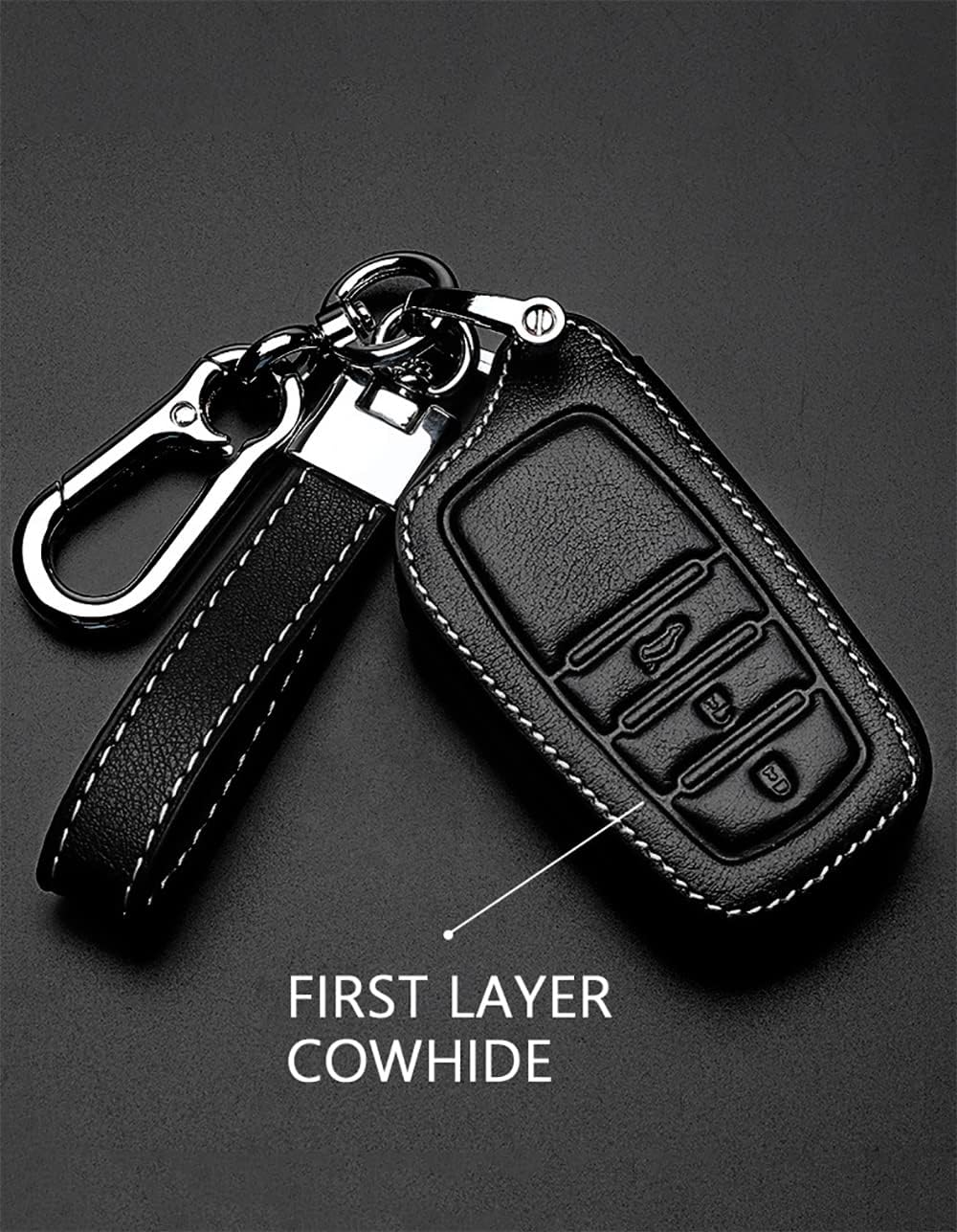 Ontto Leather Car Key Fob Cover Fit for Toyota Hilux SW4 Innova Fortuner Crown Land Cruise Accessories Key Case Key Holder Key Shell Keychain Keyring Protector 3 Buttons Black - 2 Buttons-Pink image number 6