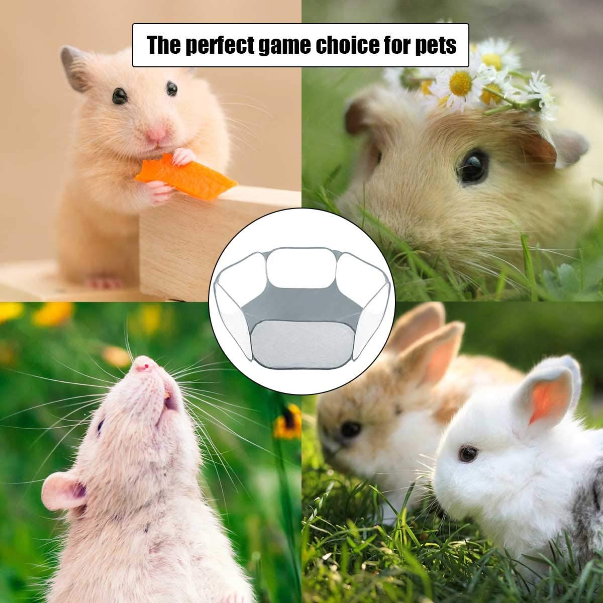 Gabraden Small Animals Tent,Reptiles Cage,Breathable Transparent Pet Playpen Pop Open Outdoor/Indoor Exercise Fence,Portable Yard Fence for Guinea Pig,Rabbits, Hamster,Chinchillas and Hedgehogs (Grey) - Grey,Transparent image number 5