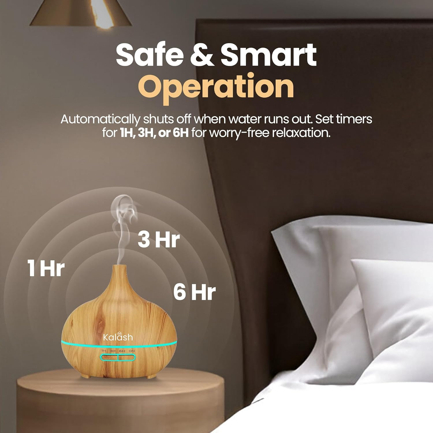 Kalash 500Ml Essential Oil Diffuser &ndash; Aroma Diffuser with Remote & Timer, Ultrasonic Cool Mist, Electric Air Diffuser for Home, Office & Bedroom &ndash; Wood Grain, Colour Changing LED, Light Wood image number 2