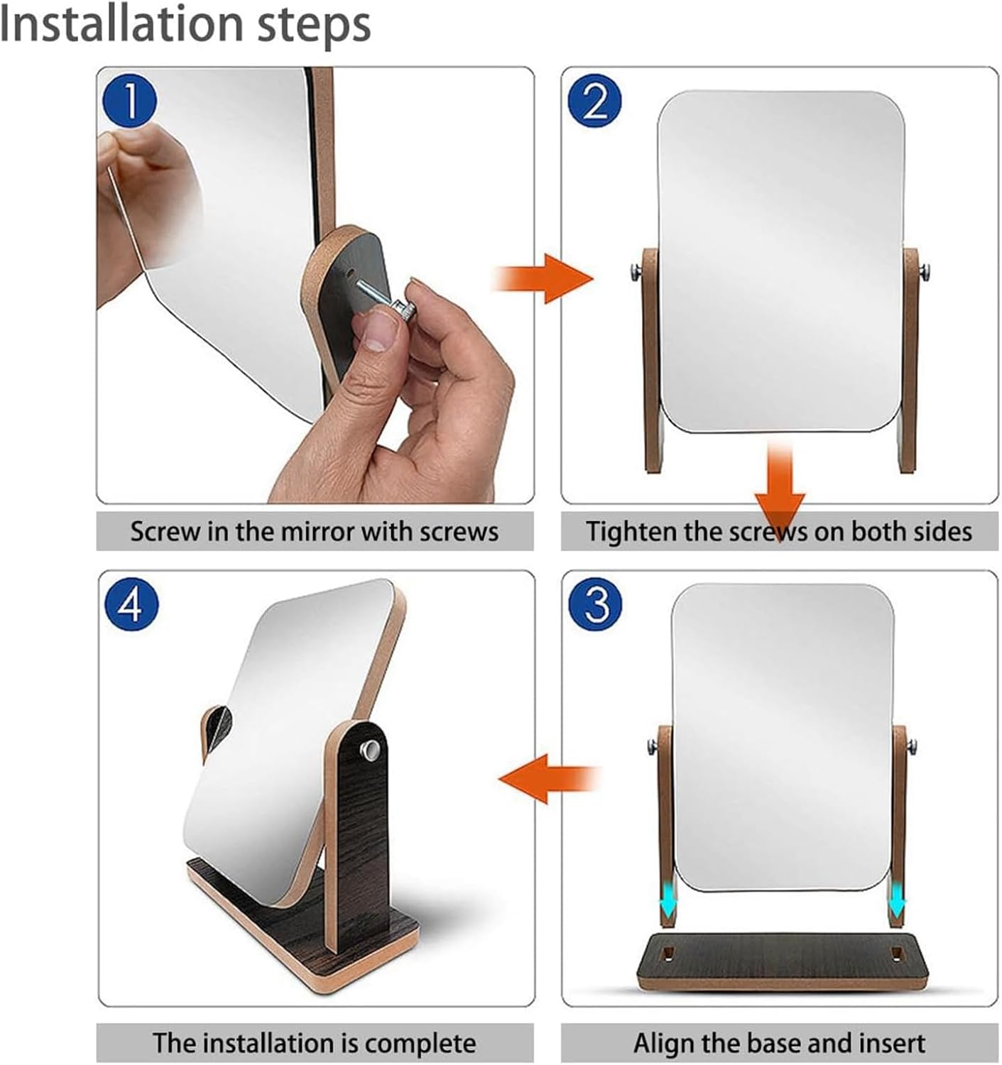 Tavvke Cosmetic Mirror with Wooden Stand, 360&deg; Rotating Single-Sided Desk Mirror, Portable Removable Tabletop Vanity Glass for Makeup, Shaving, Office, Bathroom, and Bedroom (Large) image number 2