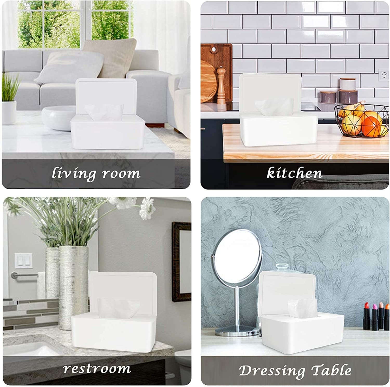 Tissue Storage Box Case Wet Wipes Dispenser Holder with Lid for Home Office image number 4