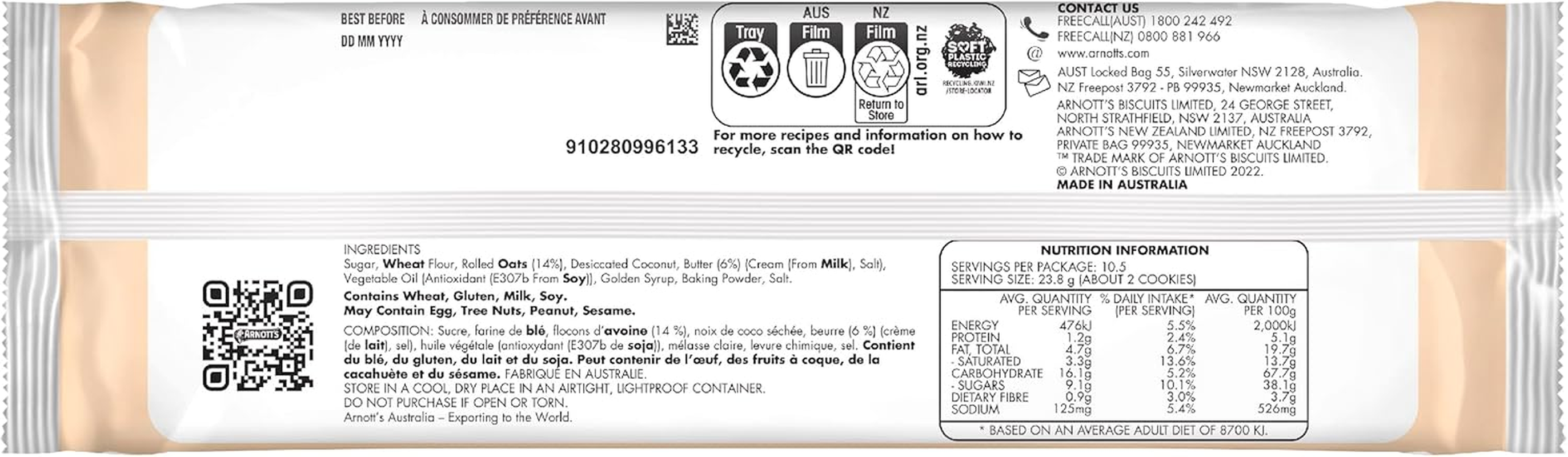 Arnotts Butternut Snap Cookie Biscuits, 250G image number 2