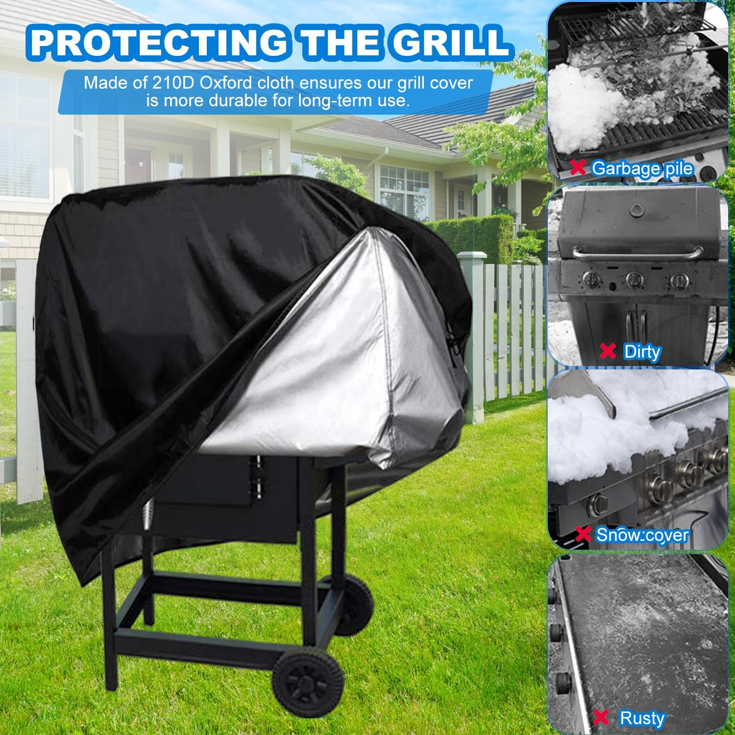 Extended BBQ Cover, Outdoor Waterproof Weber Q Cover for Q100 Q1000 Q1200 Q200 Q2000 Q2200 Series Grill Cover for Weber Q1200 Series on Cart, Longer Barbecue Cover for BBQ Cover image number 3