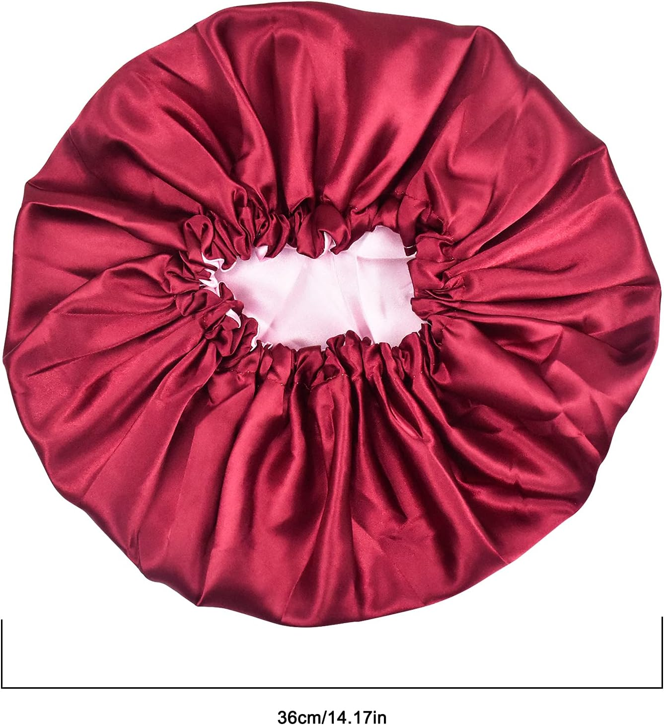 2 Pcs Satin Hair Bonnet Sleep Cap Night Hat Sleeping Head Cover with Elastic Wide Band for Women Girls for Braids Natural Long Hair, Curly Hair (Black & Wine Red) image number 4