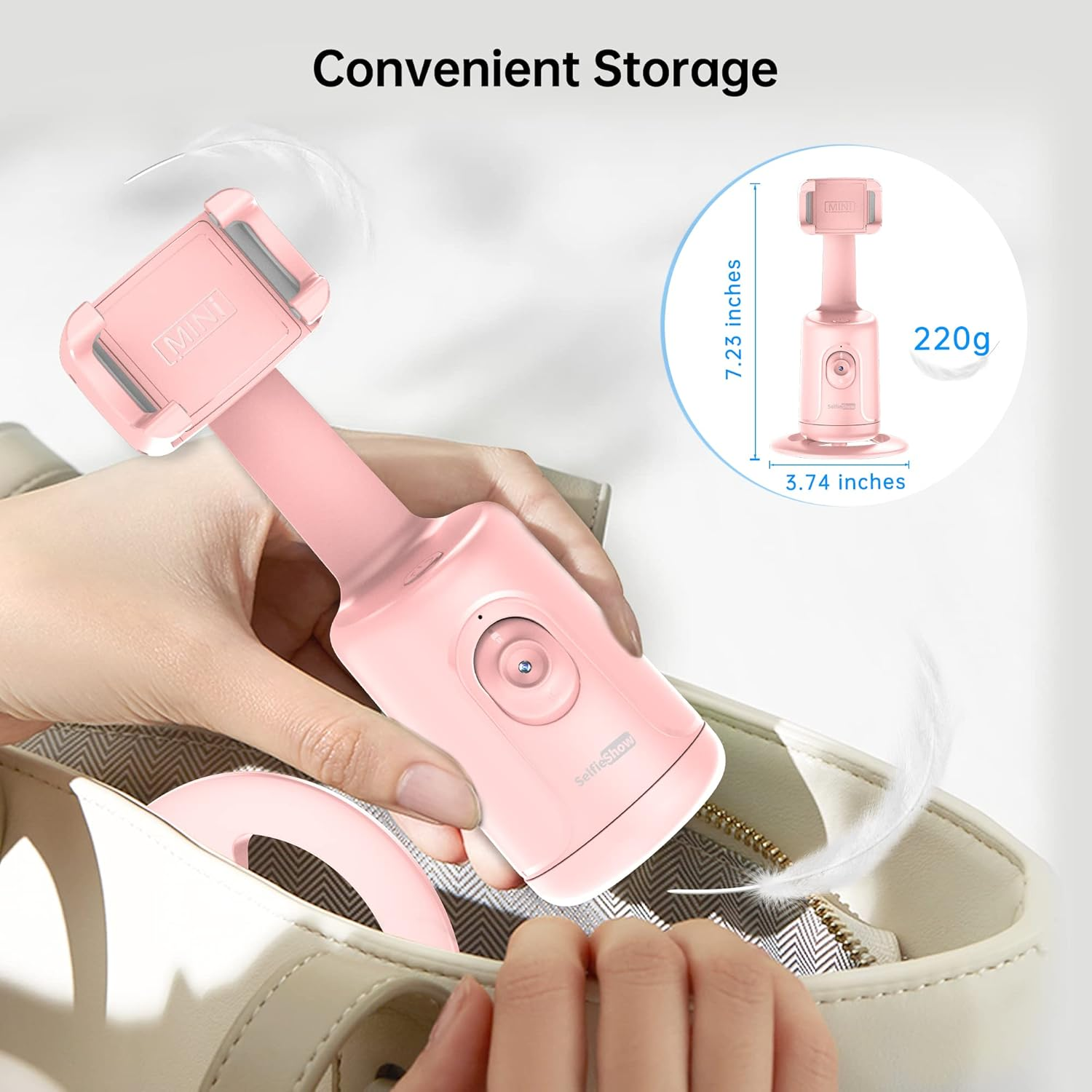 Auto Tracking Phone Holder, Auto Face Tracking Tripod, Portable All-In-One Smart Selfie Stick 360 Rotation Fast Face & Object Tracking Cameraman Robot Mount for Phone Video Vlog Live Streaming(Pink) - Pink image number 2