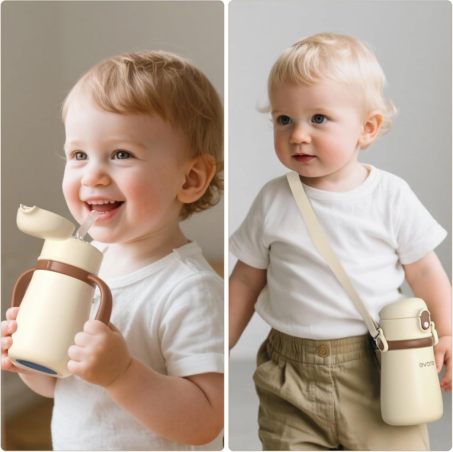 Evorie Leak Proof Vacuum Insulated Water Bottle, 316L Stainless Steel Sippy Cup for Toddlers, 11 Oz Straw Cup with Handle & Adjustable Strap, Keeps Drinks Warm or Cold (1 Pack) image number 4