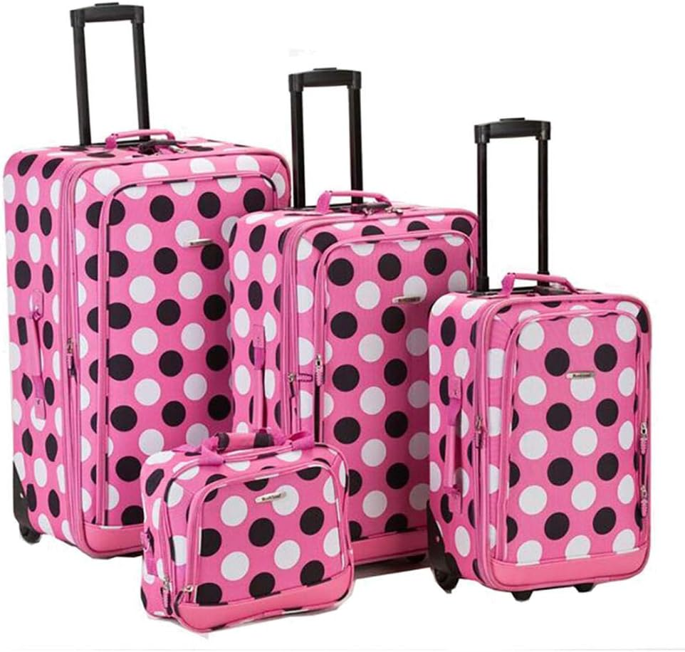 Rockland Escape 4-Piece Softside Upright Luggage Set, Pink Dots, 4-Piece Set (14/19/24/28), Escape 4-Piece Softside Upright Luggage Set