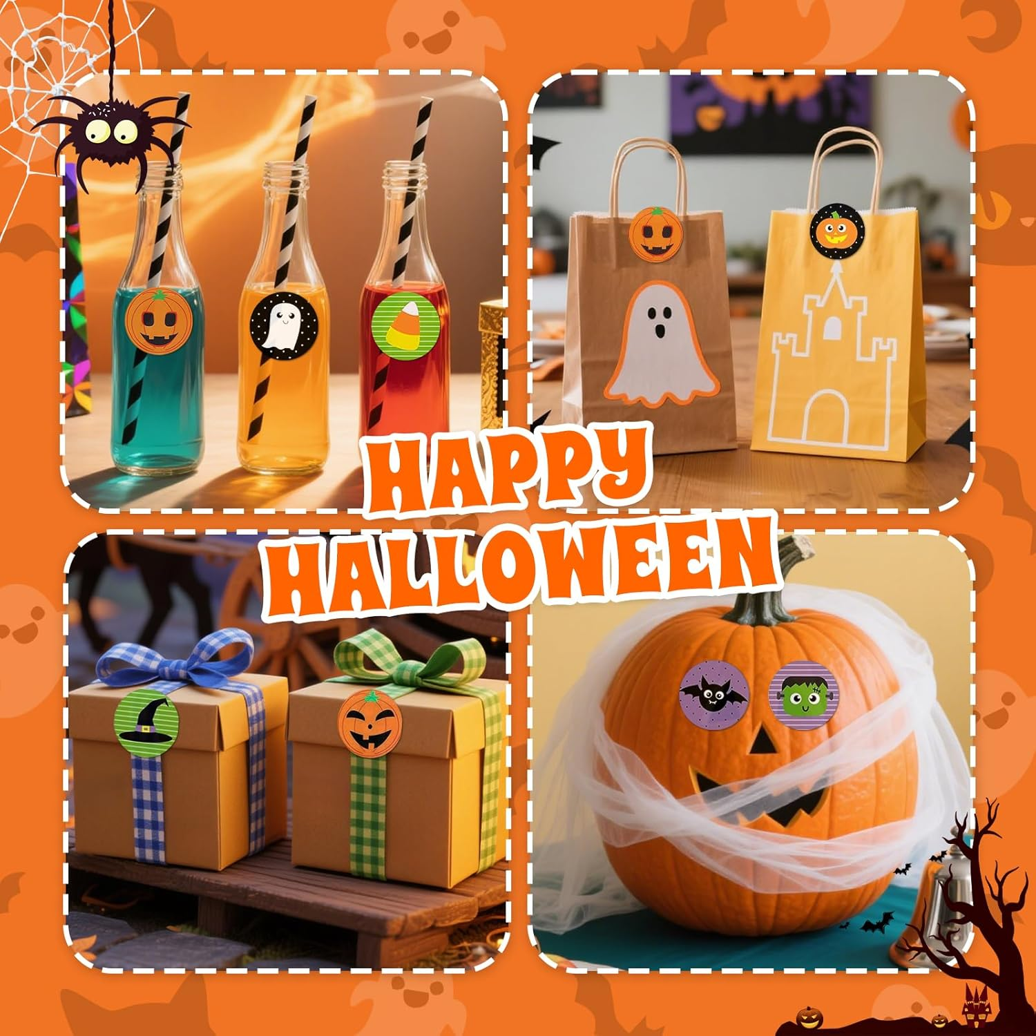 Halloween Stickers for Kids, 1000 Pcs Byhoo Halloween Pumpkin Bat Spider Stickers Roll, 16 Vibrant Colors and Designs, round Seal Label Stickers, Envelope Seals Paster for Halloween Party Decorations image number 3
