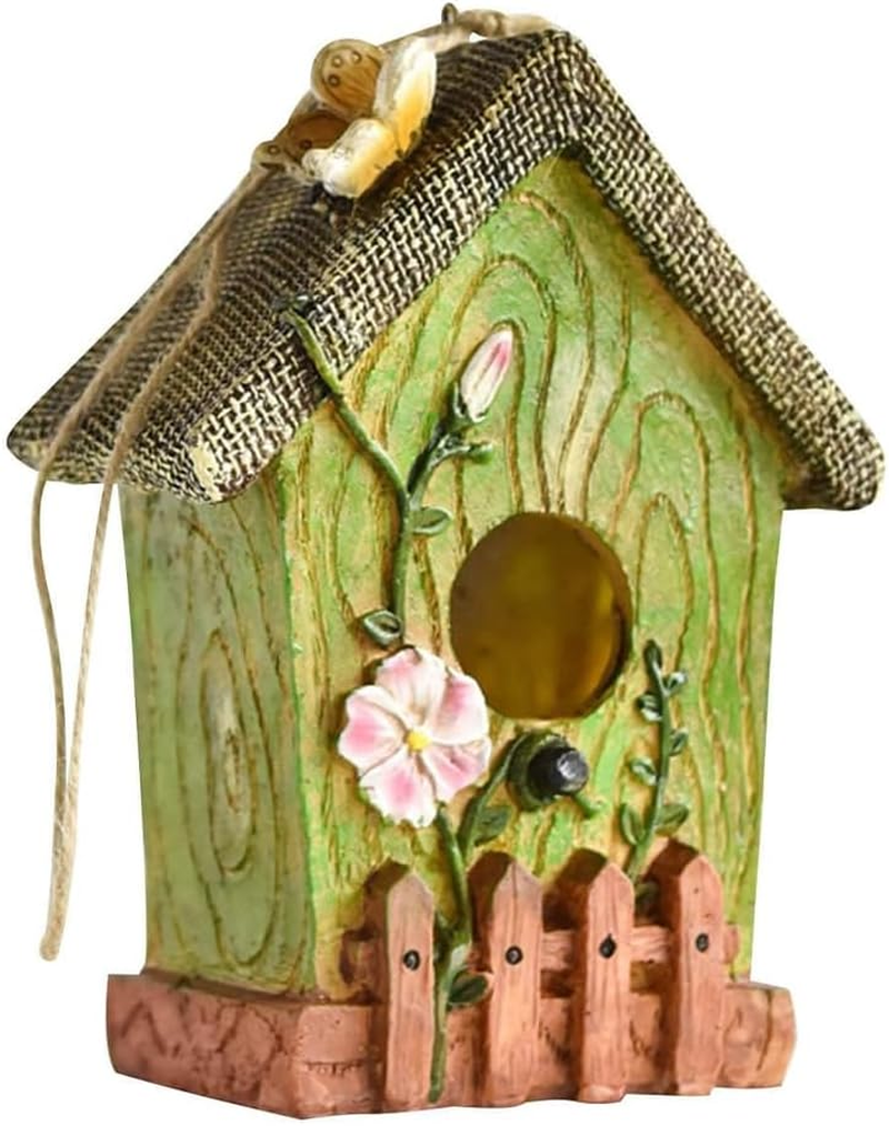 Birdhouse Decoration,Hanging Bird House,Bird Nest Box,Resin Animal House, for Garden, Courtyard, and Outdoor Decor,With Ladybug and Butterfly Statue for Yard Porch Decoration,Green image number 6