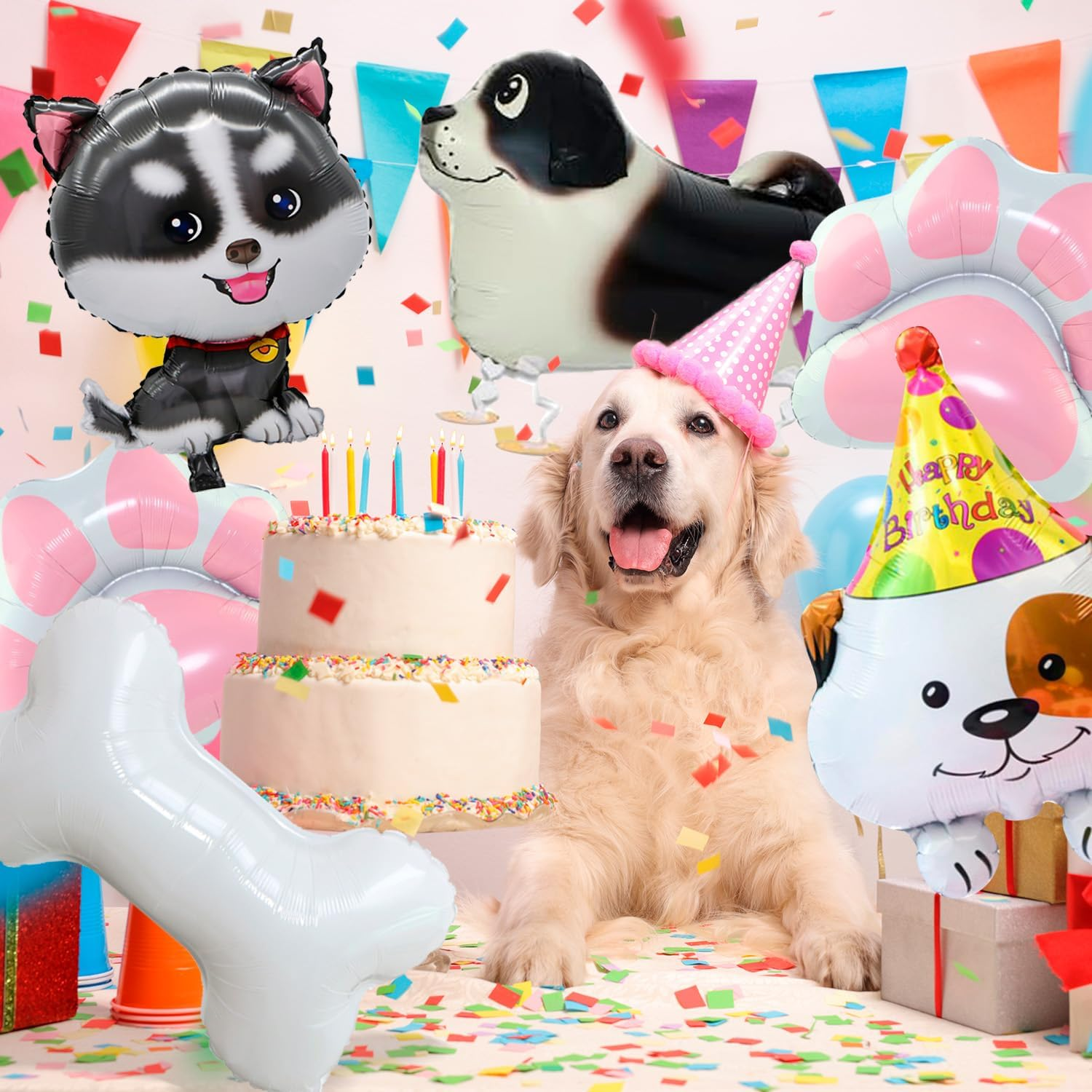 Dog Birthday Decorations Set - 7 Pcs Puppy Balloons, Paw & Bone Balloon for Dog Themed Party image number 1