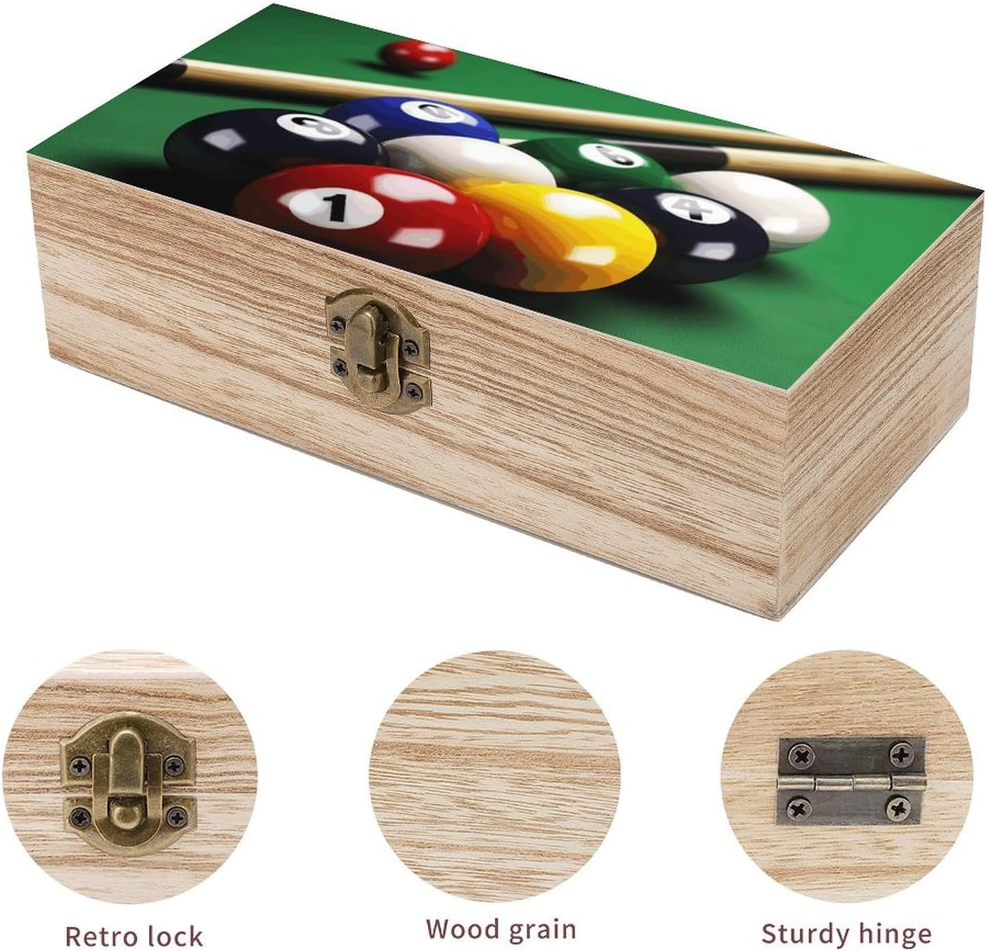 Billiards Wooden Box Wood Wedding Keepsake Boxes with Lids Small Decorative Boxes Lightweight Wooden Memory Storage Box for Crafts Keepsakes Jewelry Photo Letter Storage image number 1
