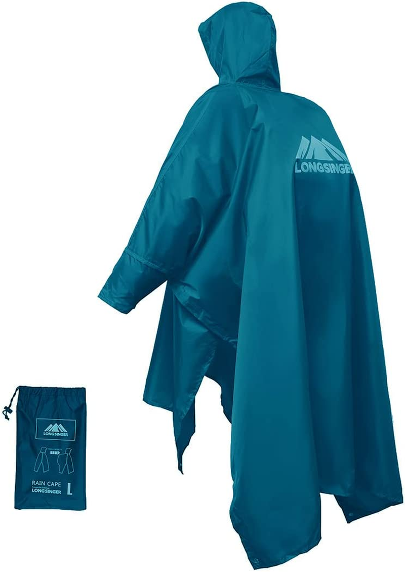 Waterproof Lightweight Reusable Rain Poncho with Adjustable Hood and Arms for Hiking, Camping, Raincoat for Men Women Adults, Large