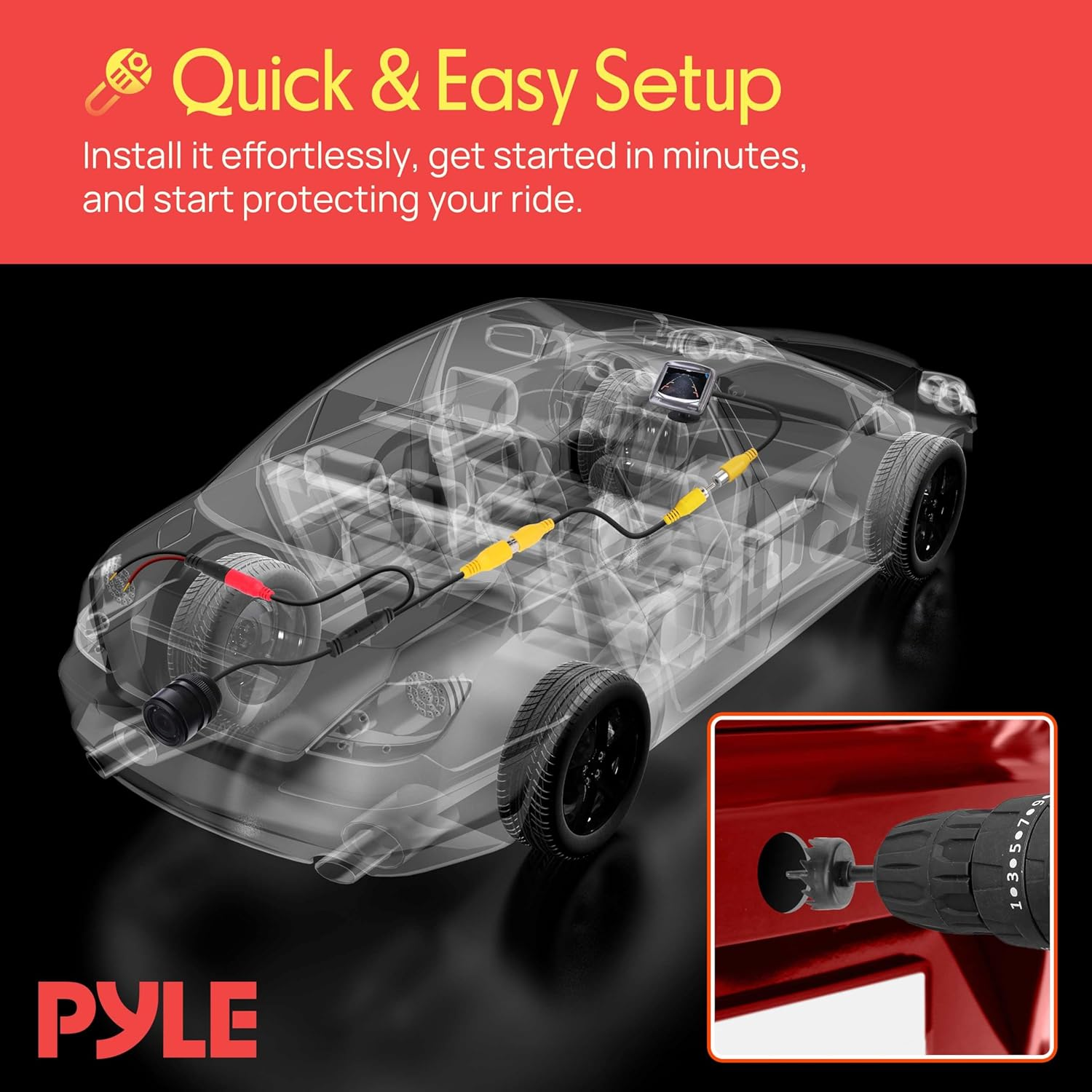 Pyle Plcm22Ir Flush Mount Rear View Backup Parking Reverse Assist Camera, Night Vision, Built-In Distance Scale Lines, Waterproof image number 2